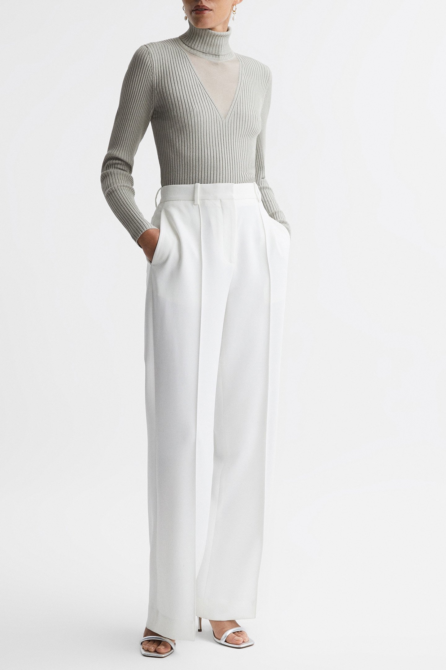 METALLIC MESH PANEL ROLL NECK SILVER 3