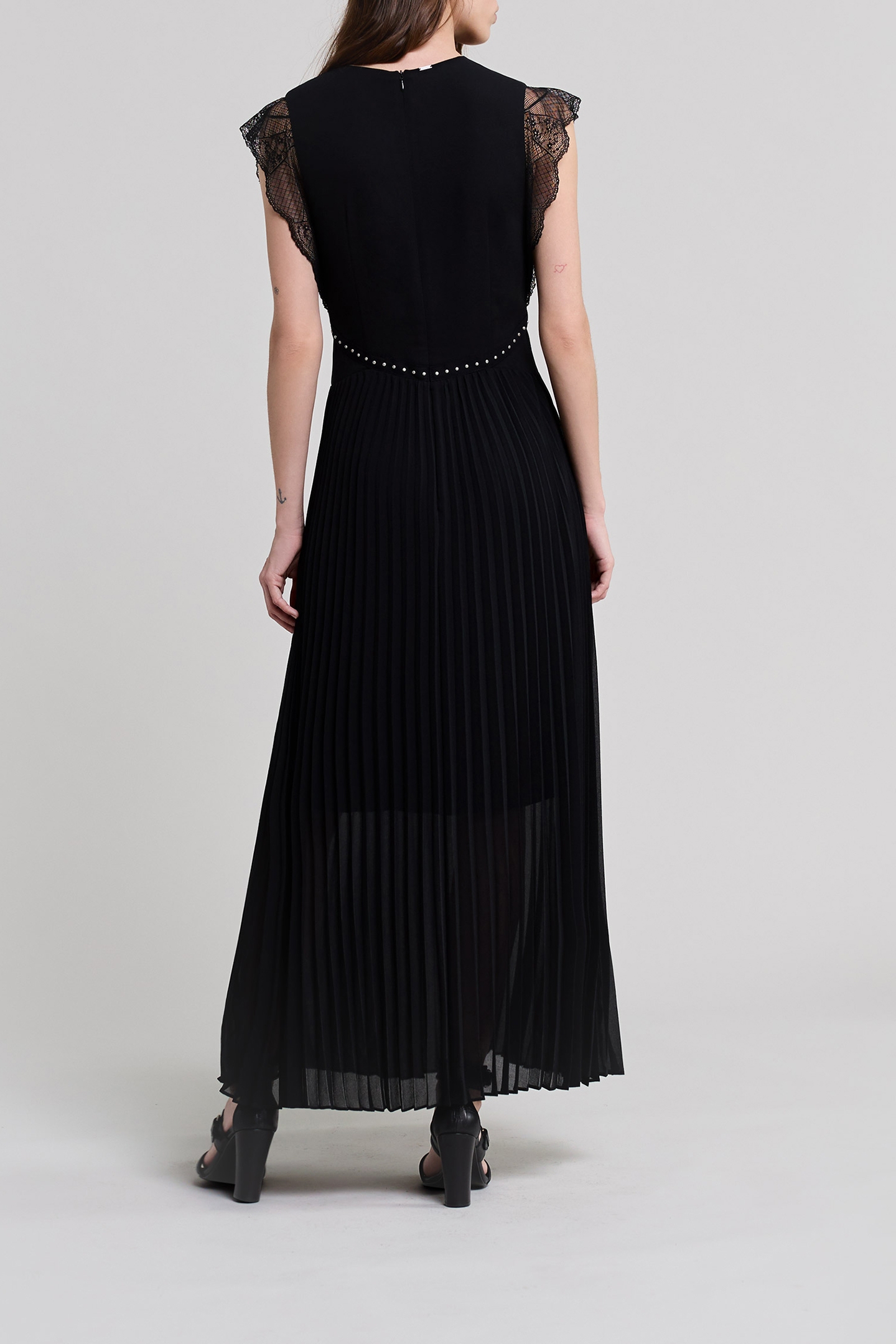BLACK RECYCLED PLEATED LONG DRESS 2