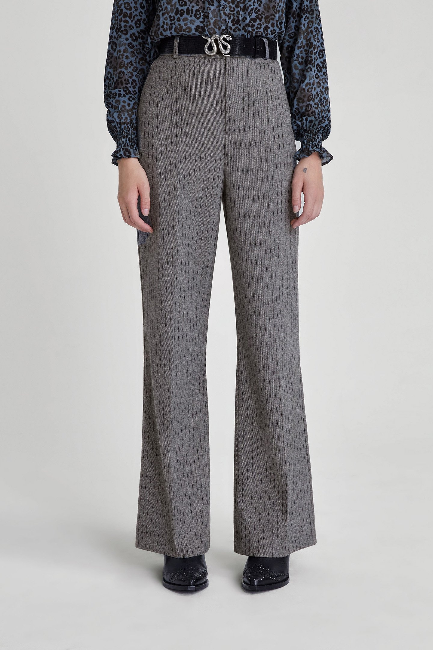 GREY PINSTRIPE FLARED SUIT TROUSERS 1