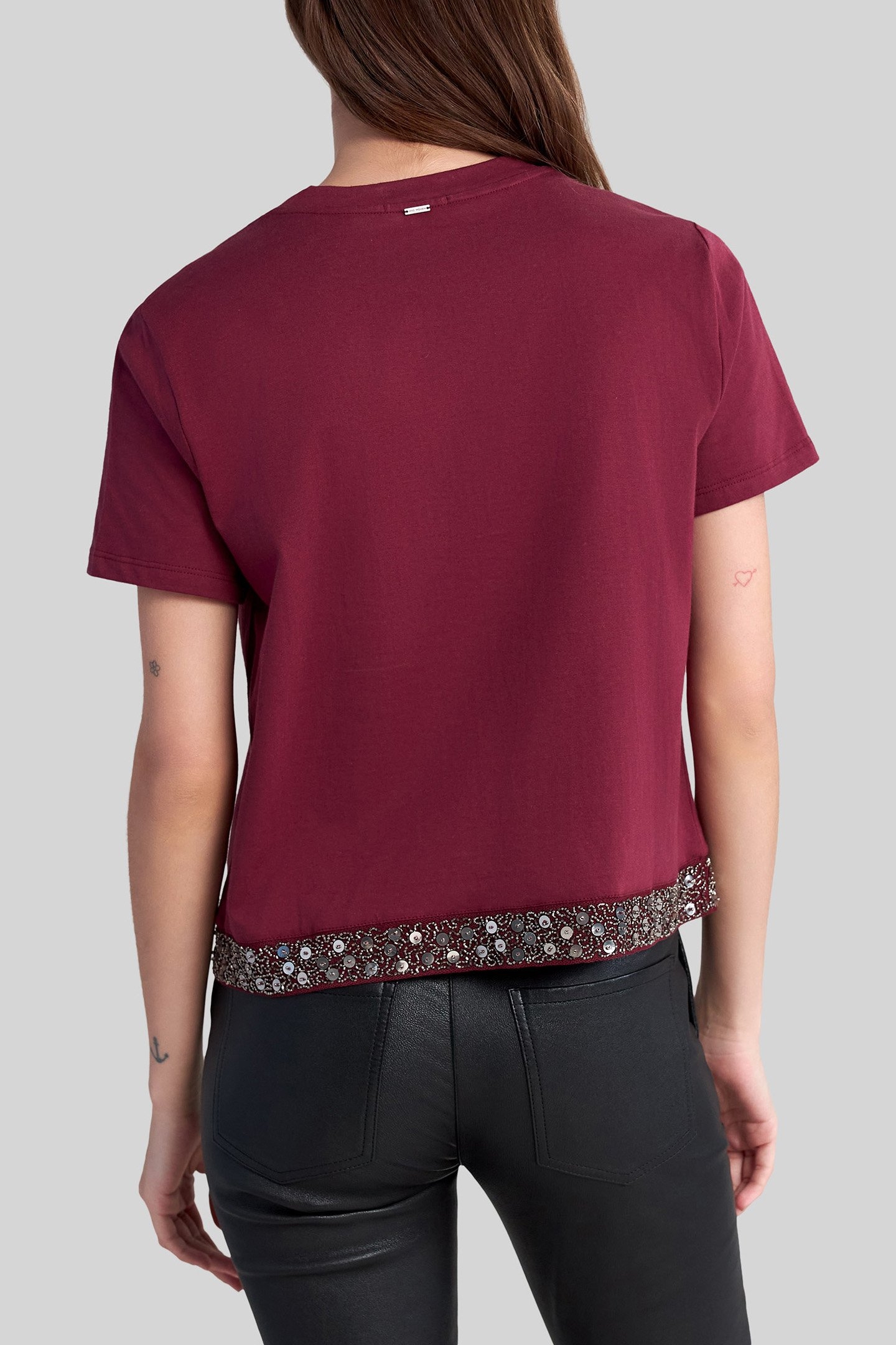 BURGUNDY ORGANIC COTTON BEAD EMBROIDERY T-SHIRT 2
