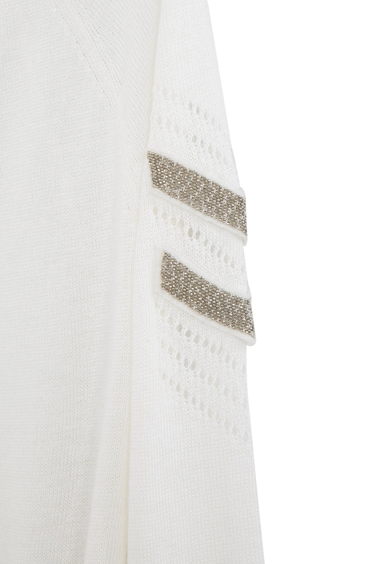 ECRU MID-LENGTH CARDIGAN, EMBROIDERED CHEVRONS 7