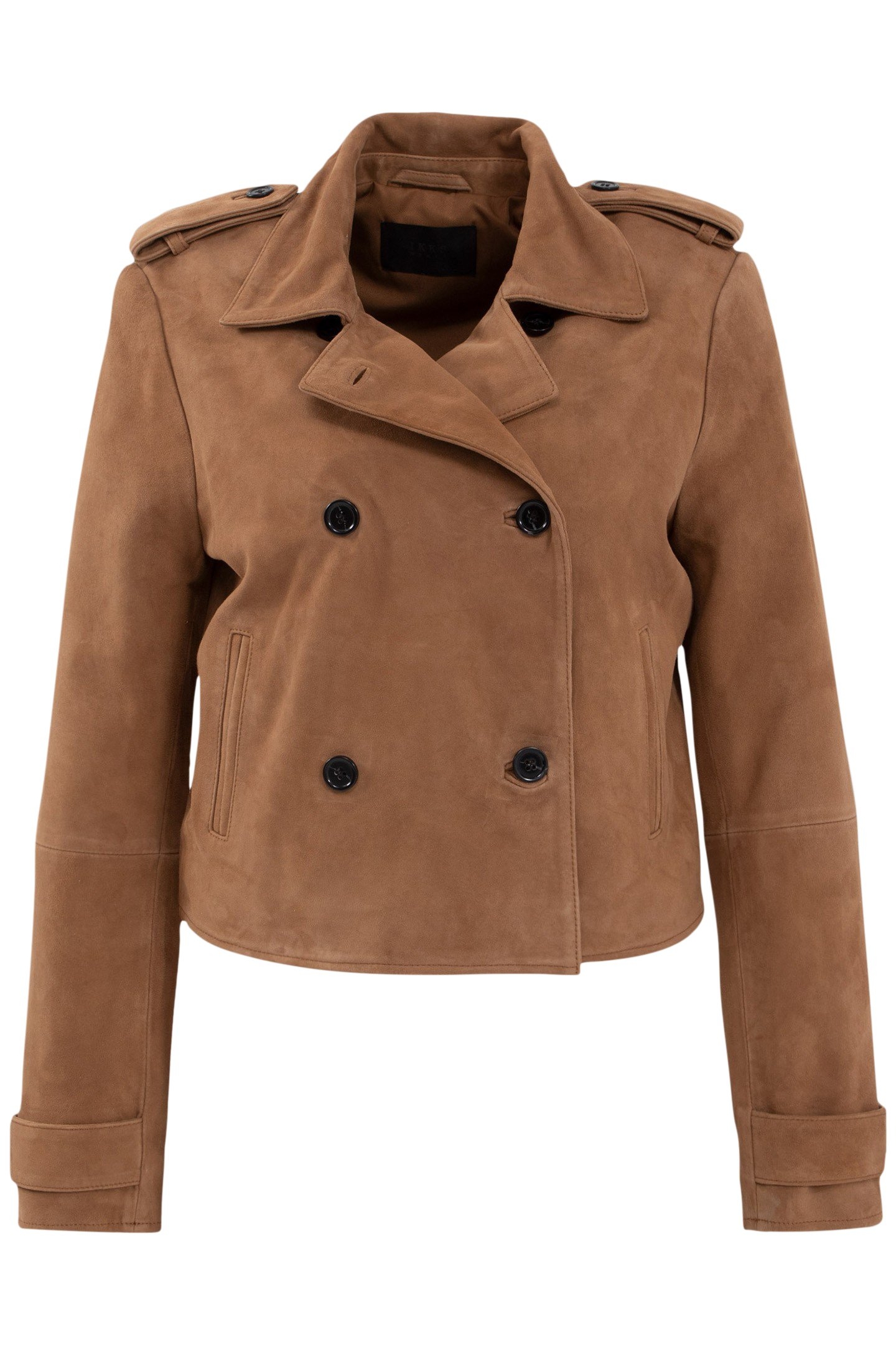 CAMEL SUEDE CROPPED PEA COAT 4