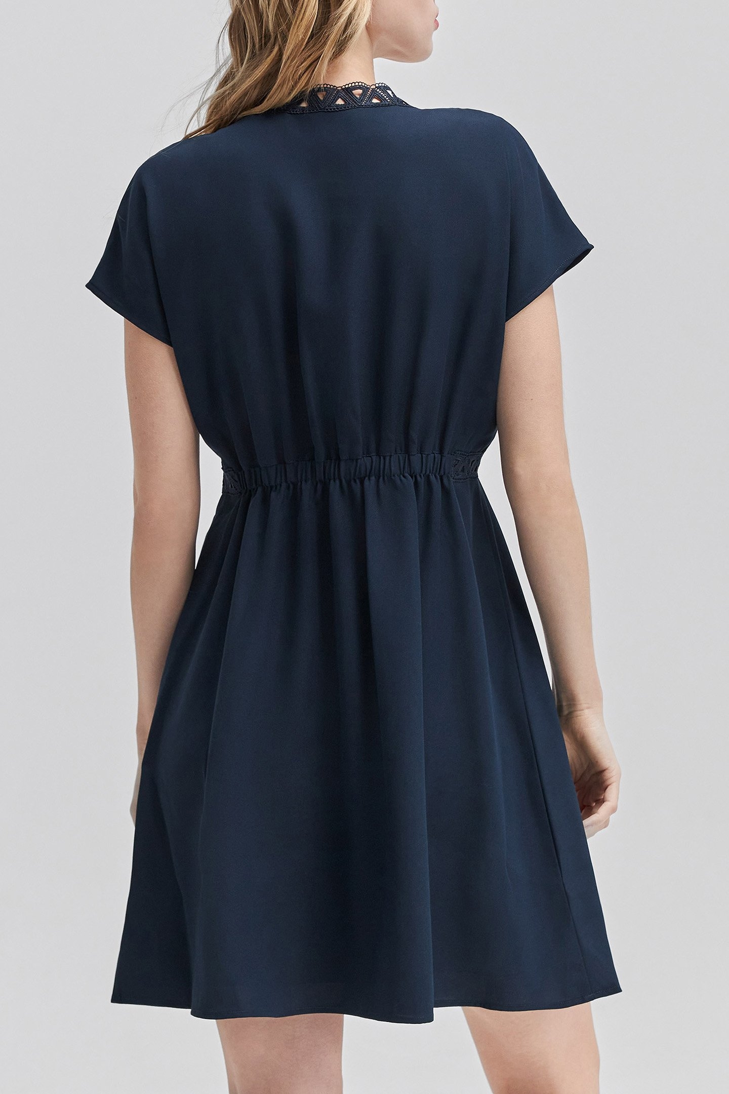 NAVY RECYCLED DRESS WITH LACE BRAID 2