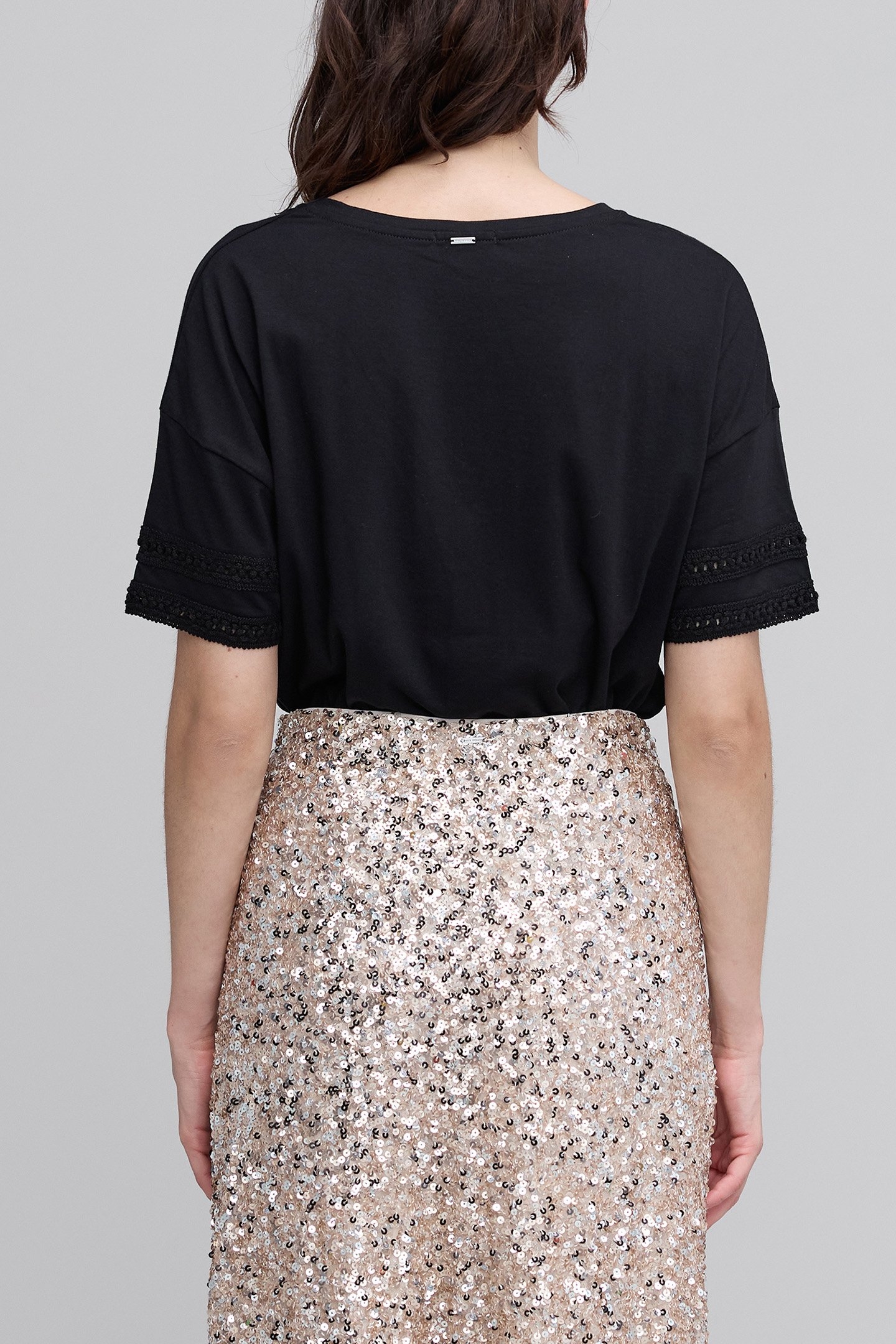 BLACK T-SHIRT WITH JEWEL COLLAR AND SLEEVES 2