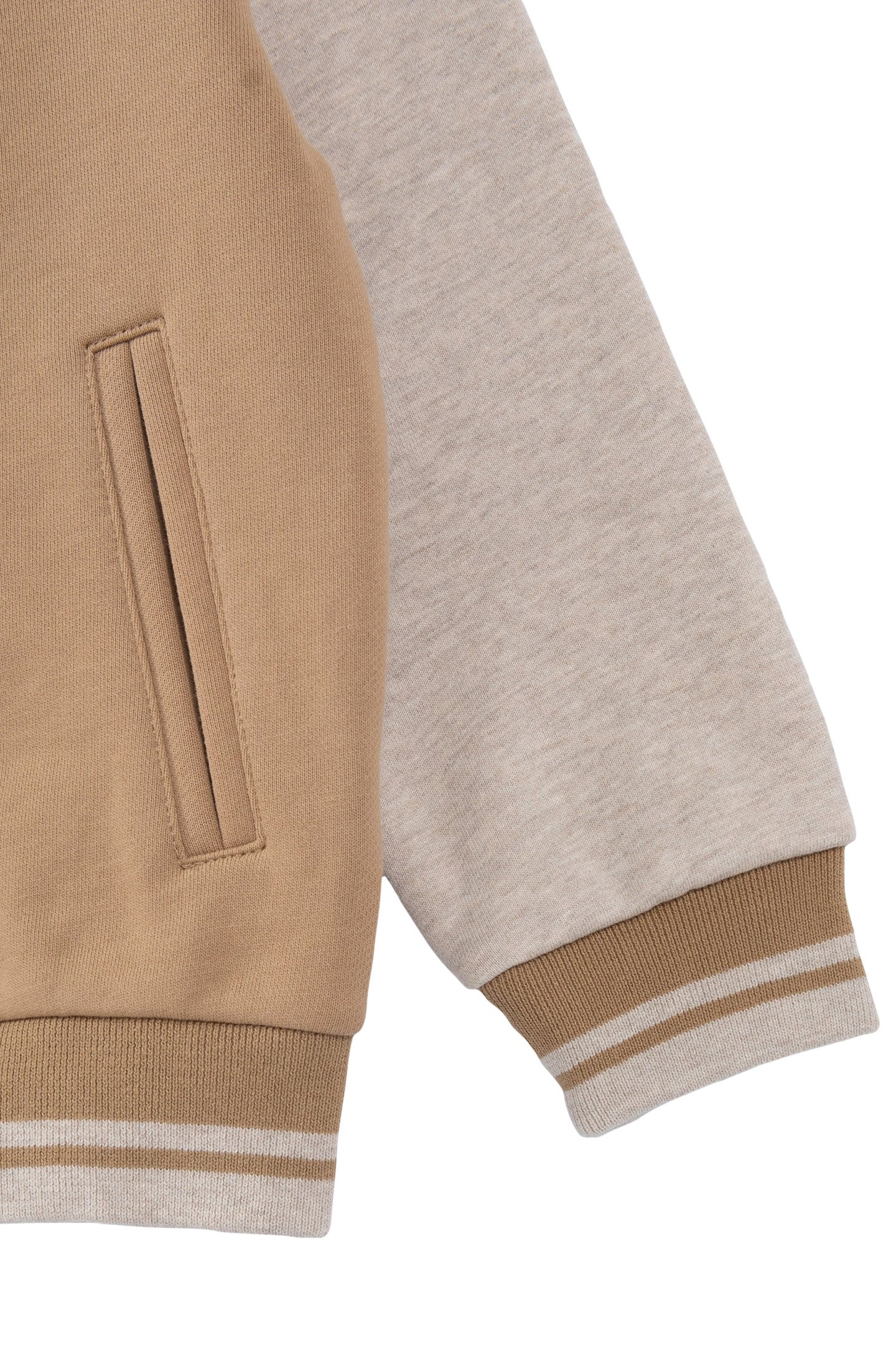 BOYS' BEIGE AND GREY VARSITY JACKET-STYLE CARDIGAN 6