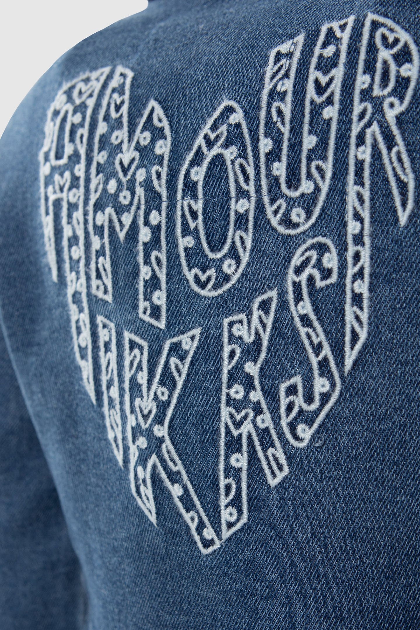 GIRLS' BLUE WATERLESS DENIM JACKET, XL EMBROIDERY ON BACK 6