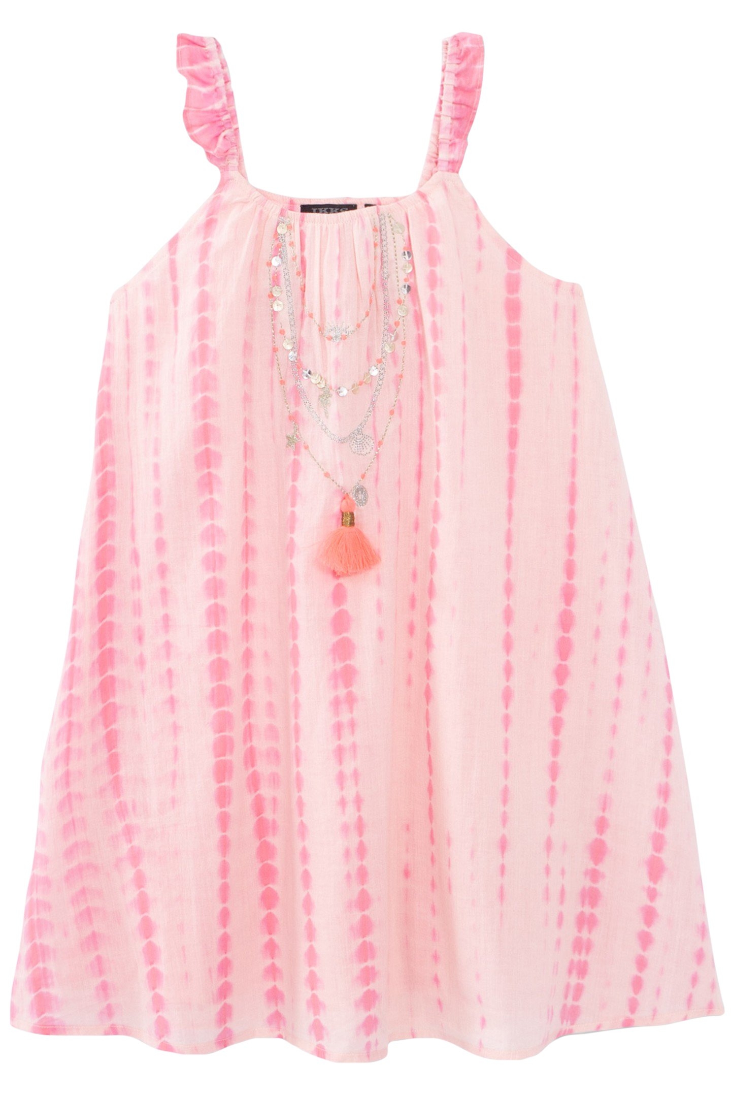 GIRLS’ PINK TIE-DYE DRESS WITH EMBROIDERED NECKLACES 1