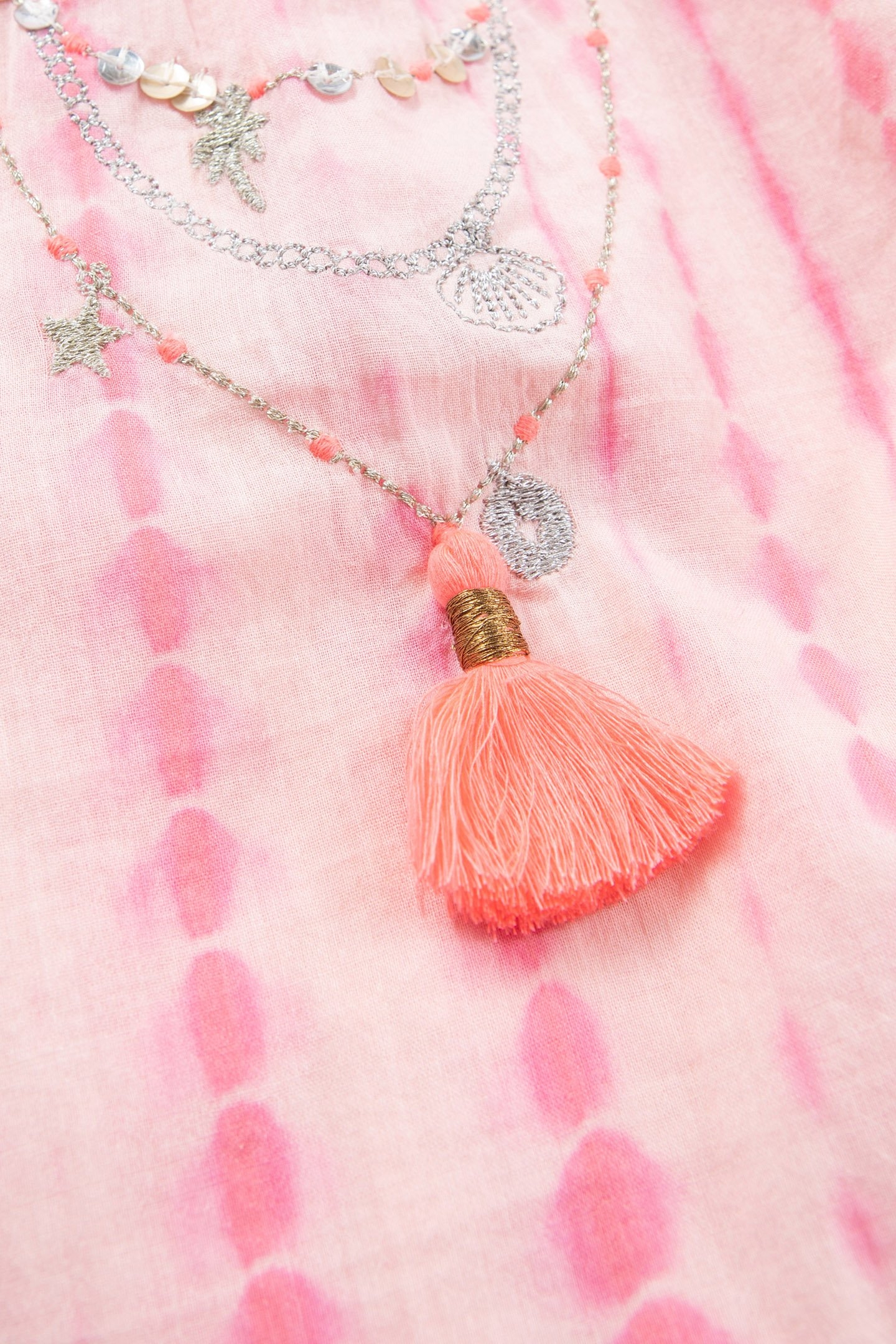 GIRLS’ PINK TIE-DYE DRESS WITH EMBROIDERED NECKLACES 6