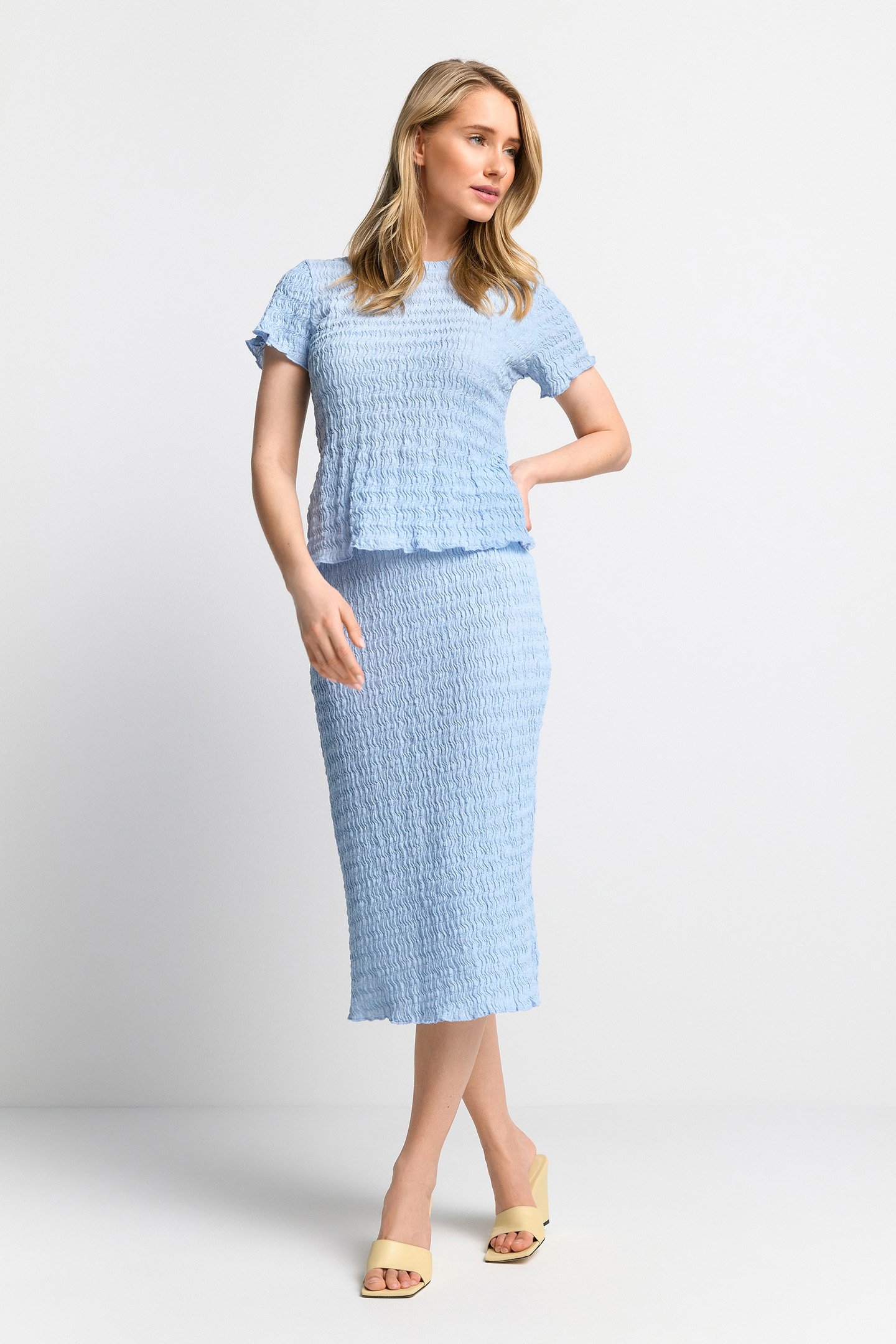 CRINKLED PENCIL SKIRT COTTON BLUE 2