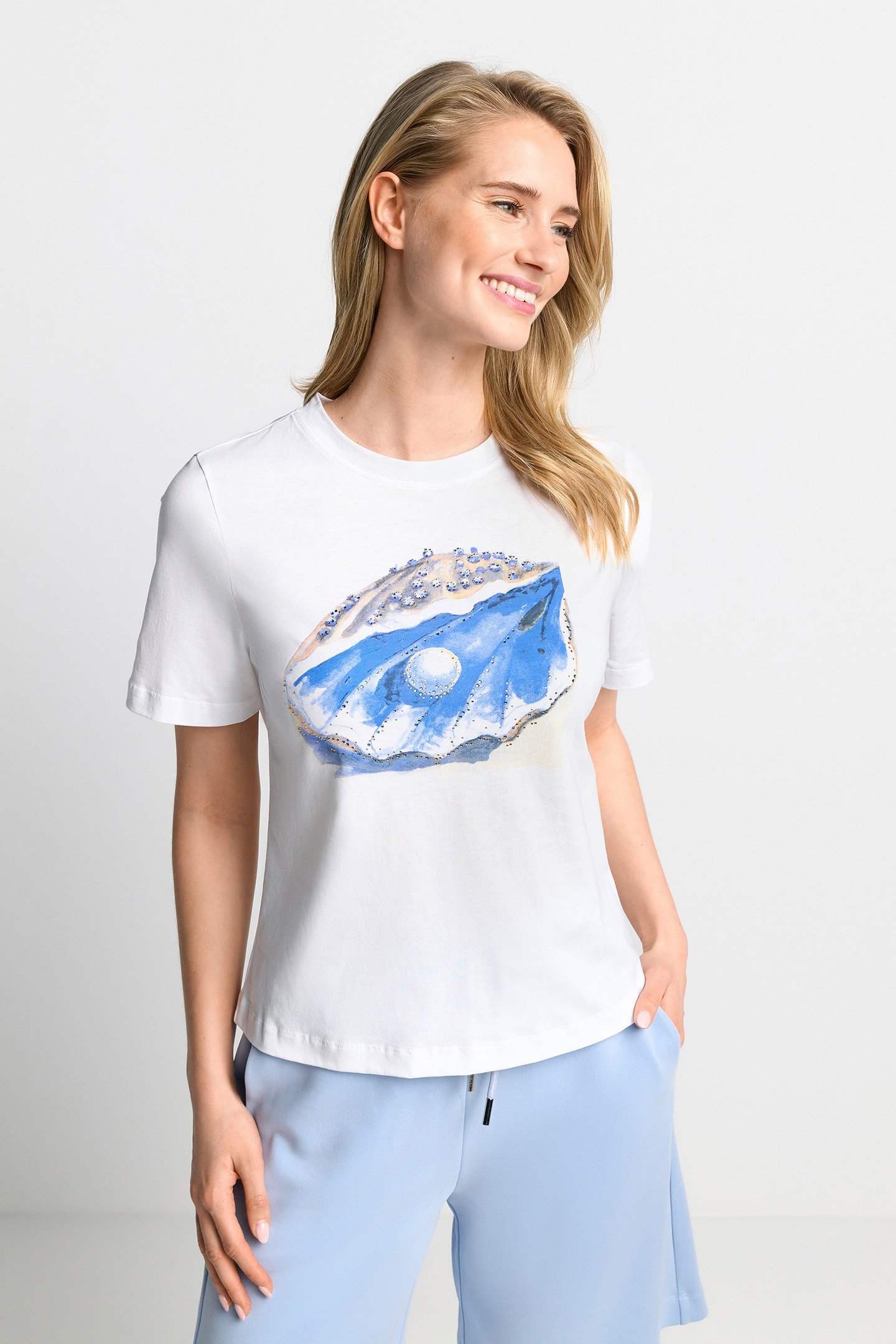 ELEGANT FIT T-SHIRT WITH SEASHELL PRINT ORGANIC WHITE 1
