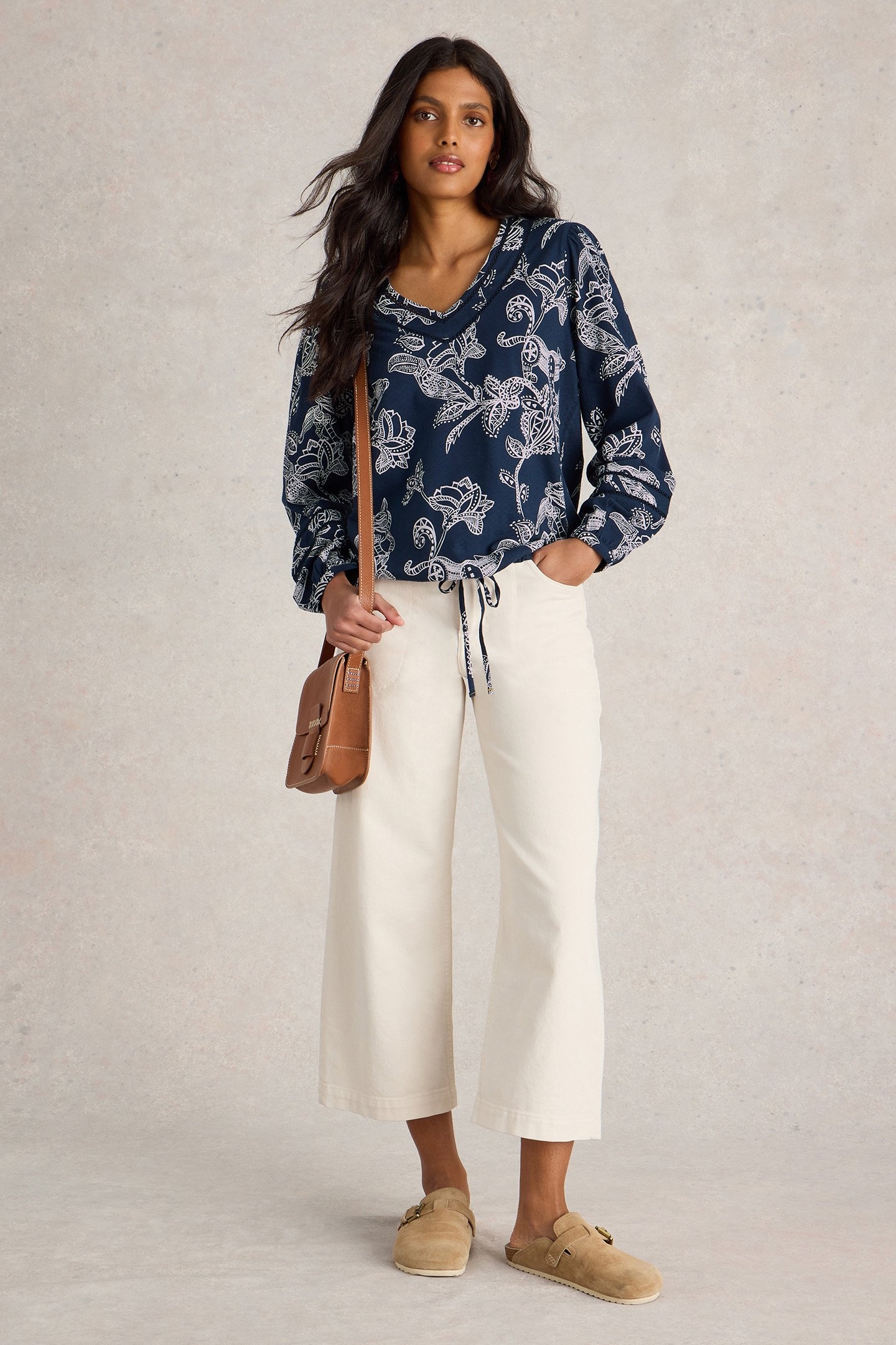 BETTY TIE HEM NAVY PRINT 1