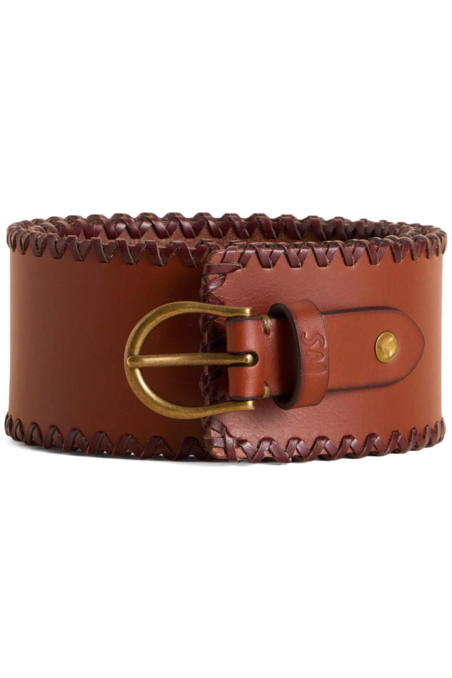 LEATHER CINCH WAIST BELT DARK TAN 1