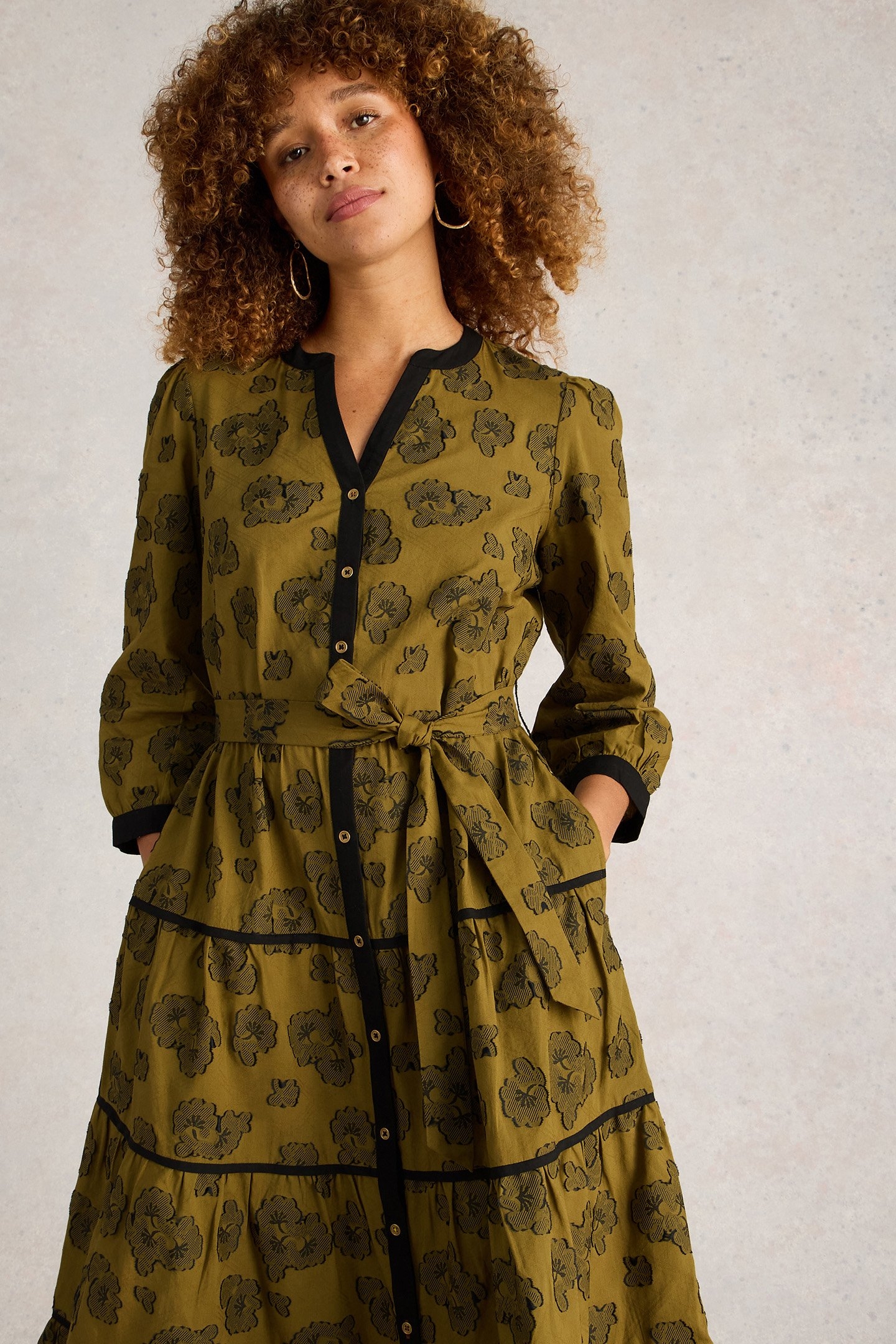 FAWN JACQUARD MIDI DRESS GREEN MULTI 4