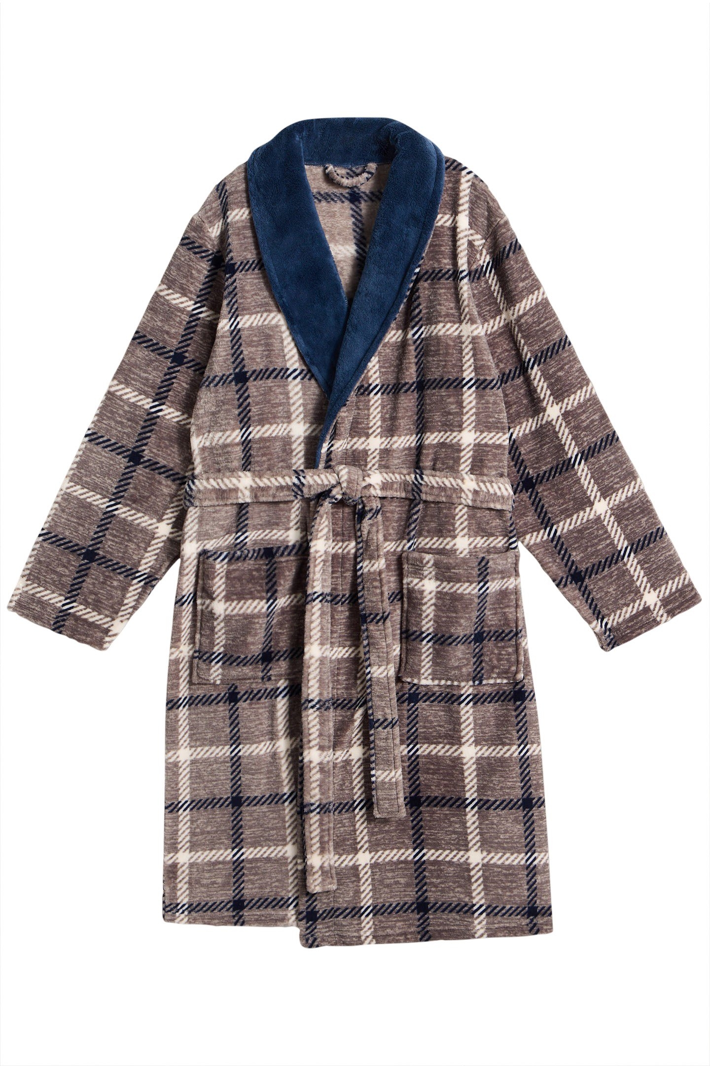 CHECKED FLEECE ROBE GREY MULTI 3