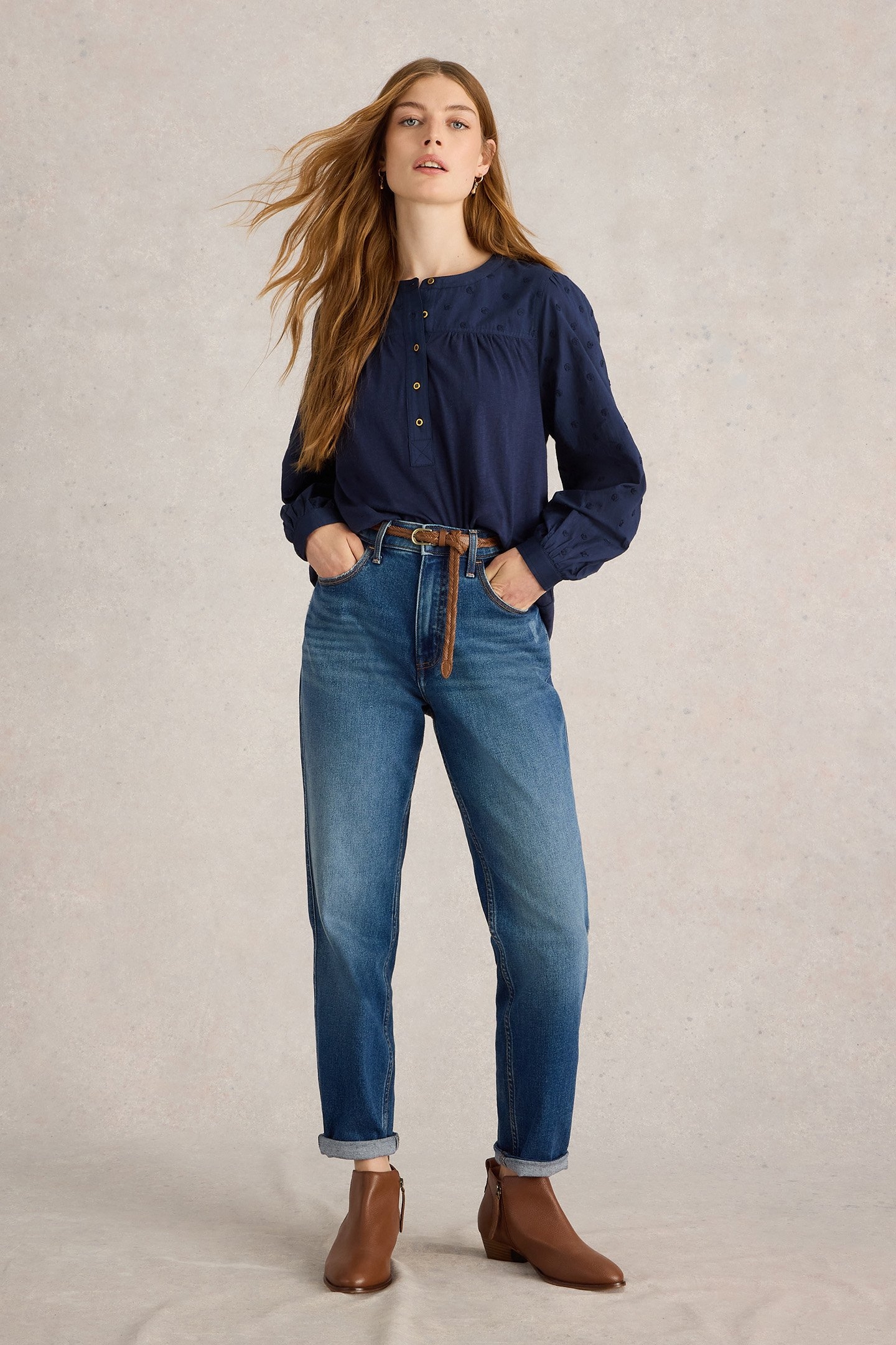 ELOISE DOBBY MIX SHIRT DARK NAVY 2