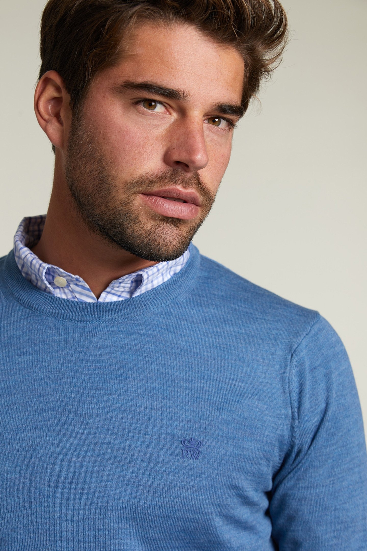 CUSTOM FIT MERINO ROUND NECK PULLOVER WALL STREET MIX 4