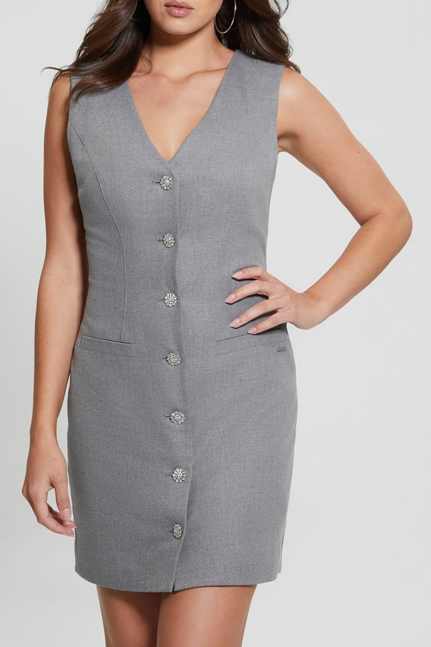 DORIS SL BUTTONED DR CLOUDY GREY HEATHER 1