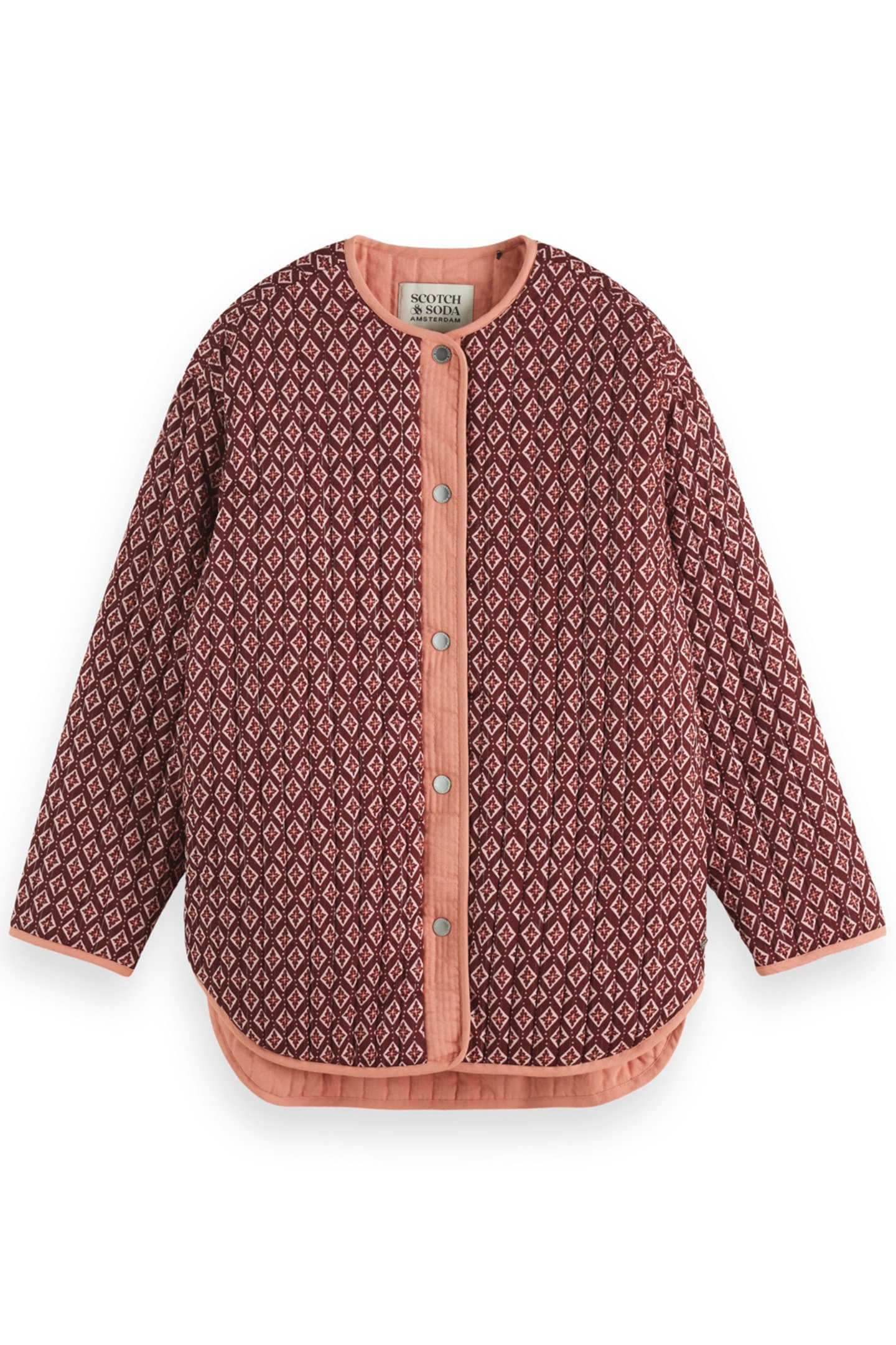 REVERSIBLE BLOCKPRINT LINER JACKET GEO FLOWER BORDEAUX 6