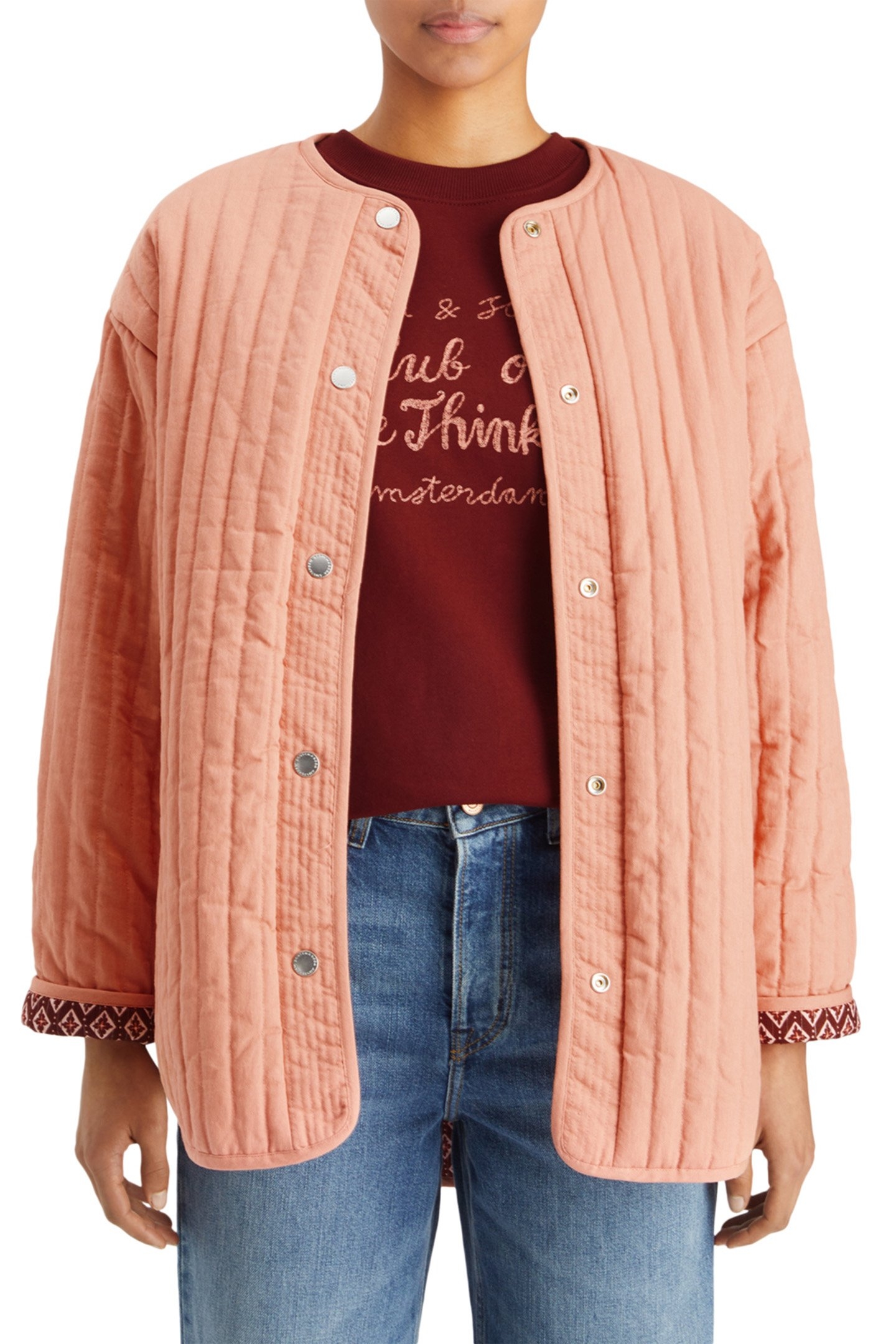 REVERSIBLE BLOCKPRINT LINER JACKET GEO FLOWER BORDEAUX 1