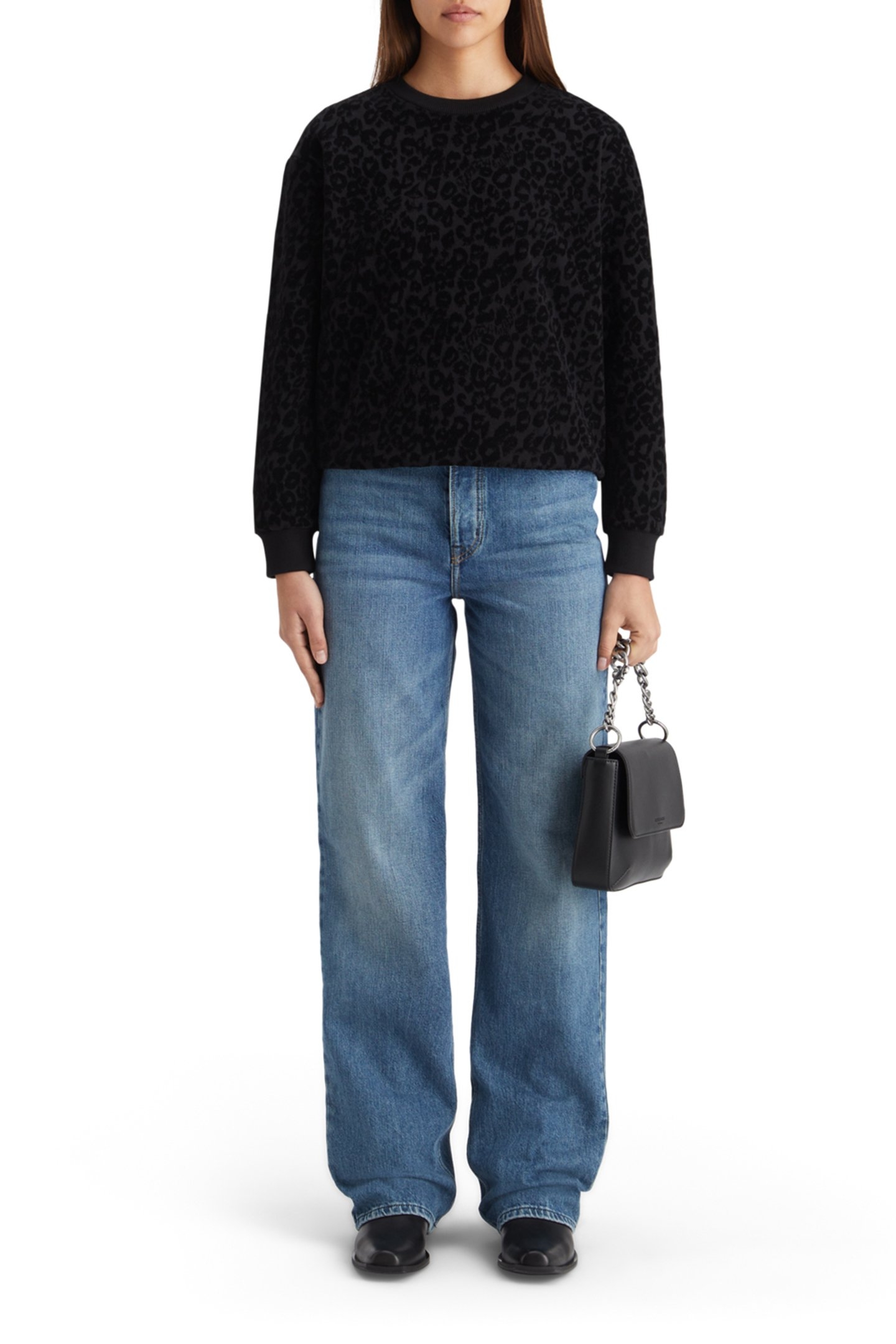 RELAXED FIT SWEATSHIRT WITH FLOCK ARTWORK EVENING BLACK 3