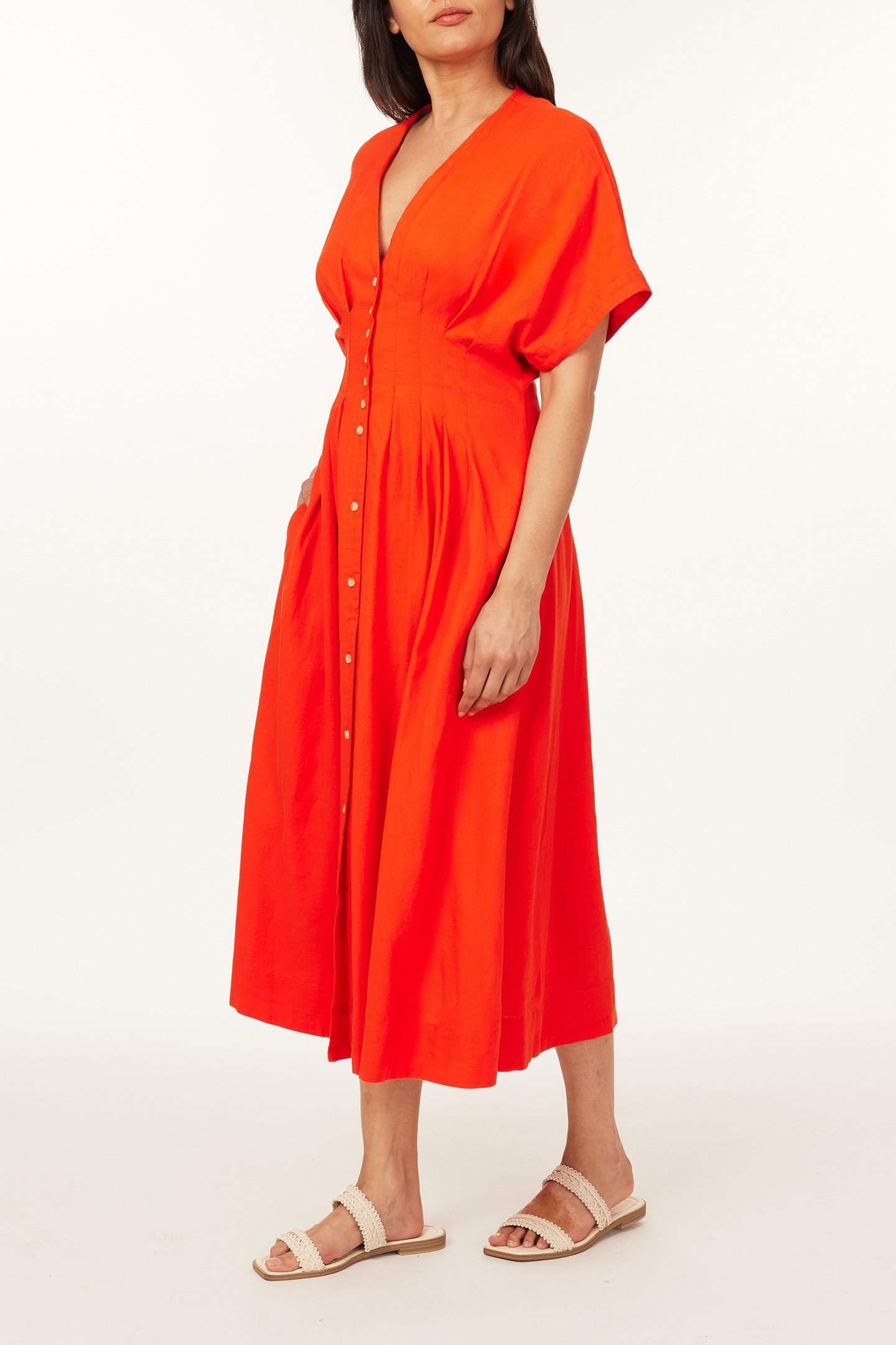 MULTI PLEATED DOLMAN DRESS ORANGE.COM 5