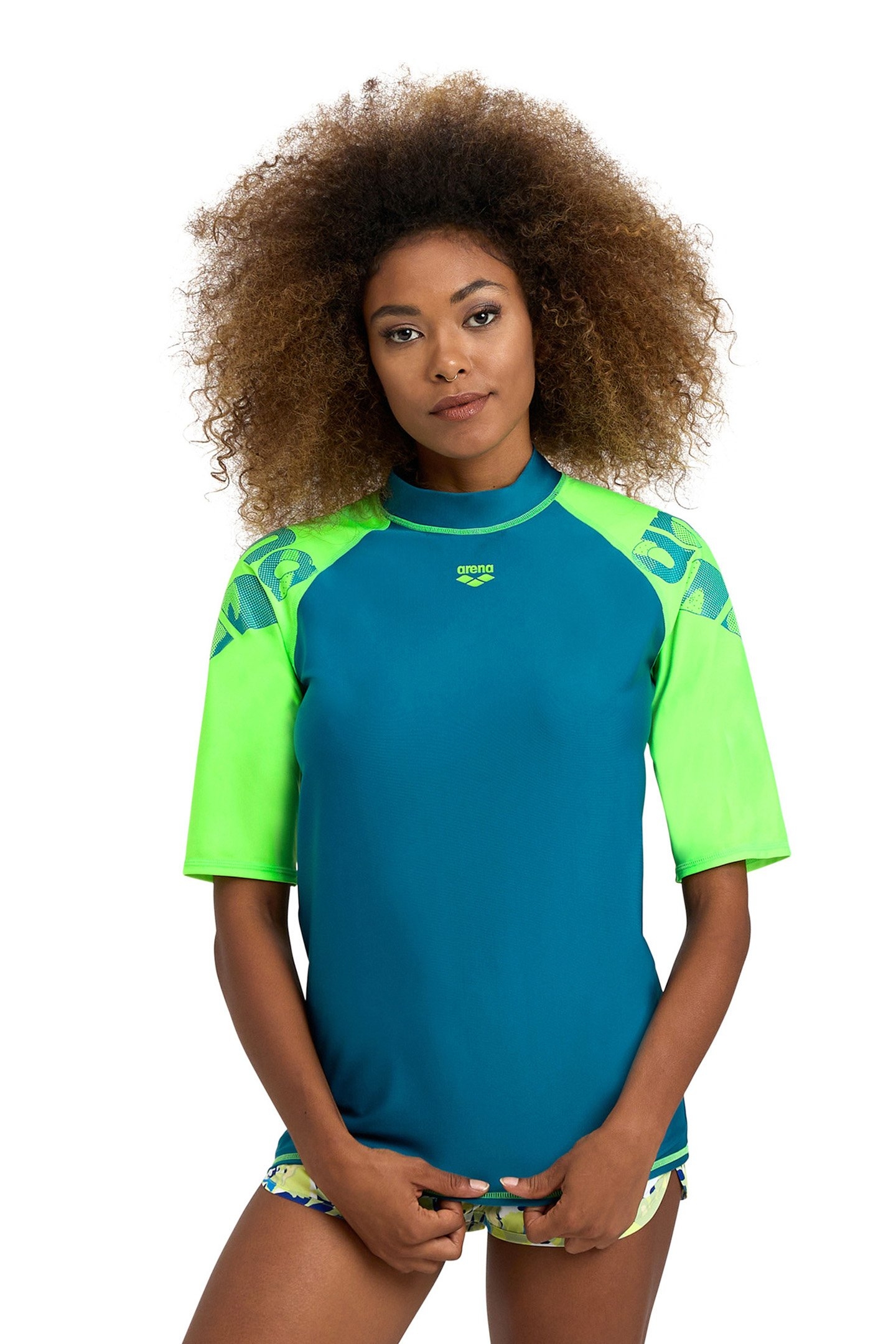 WOMEN'S ARENA RASH VEST S/S GRAPHIC DEEP TEAL-SOFT GREEN 1