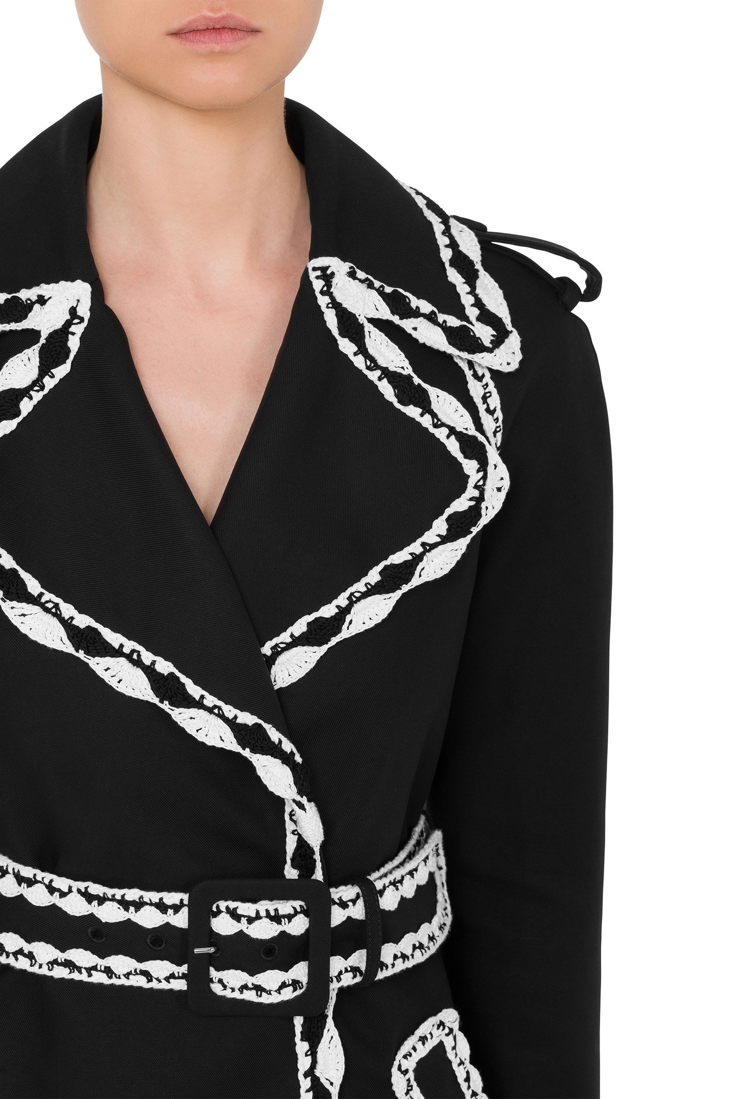 GABARDINE TRENCH COAT CROCHET DETAILS BLACK 4