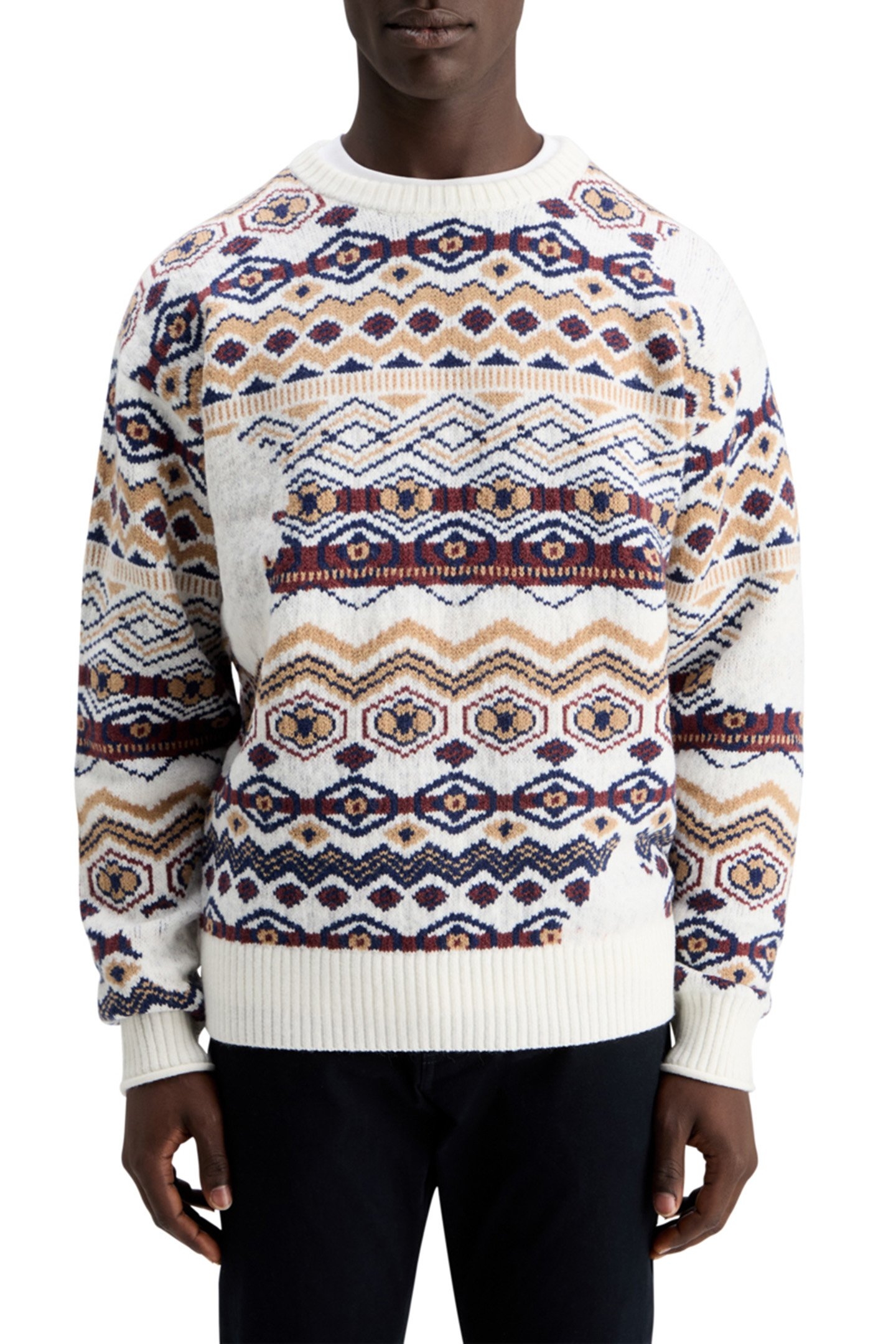 DROPPED SHOULDER JACQUARD ALL OVER FAIRISLE DISTORTED AOP 1