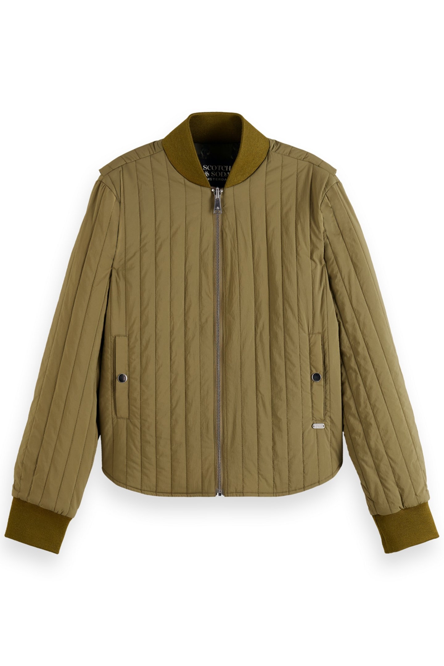 REVERSIBLE VERTICAL QUILT BOMBER WASHED MILITARY 5