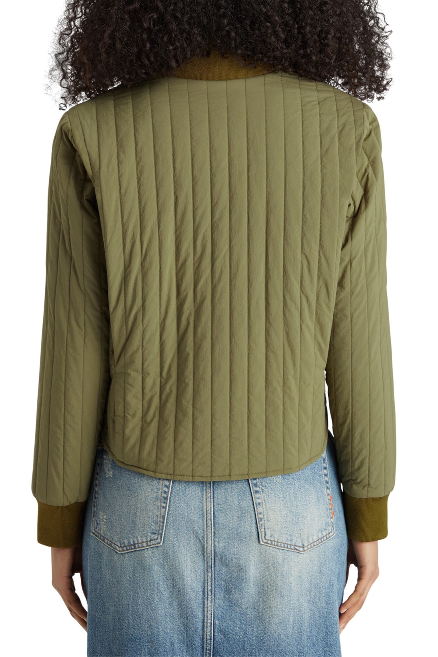 REVERSIBLE VERTICAL QUILT BOMBER WASHED MILITARY 2