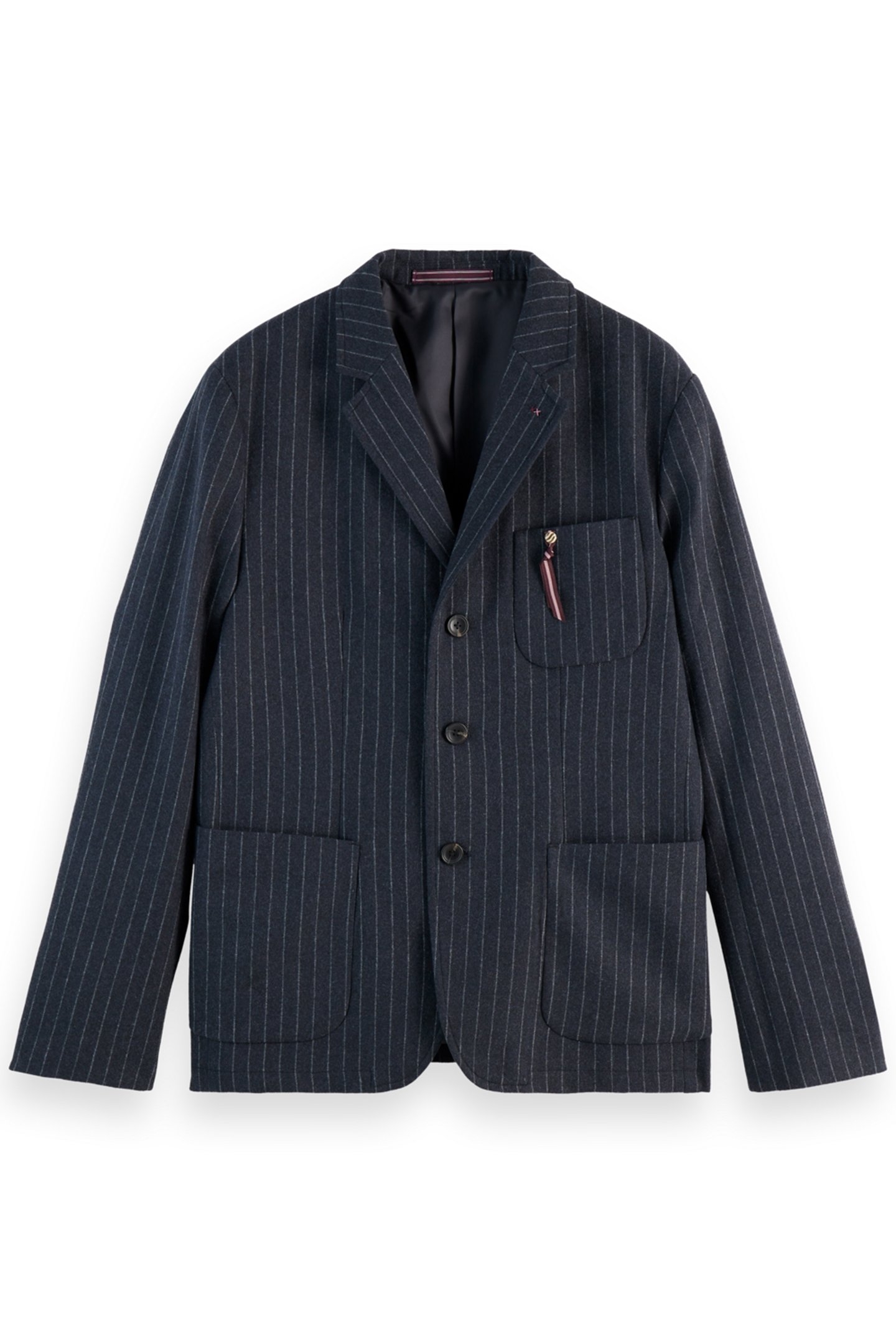 RELAXED 3-BUTTON WOOL-BLEND PINSTRIPE BLAZER CHARCOAL STRIPE 1