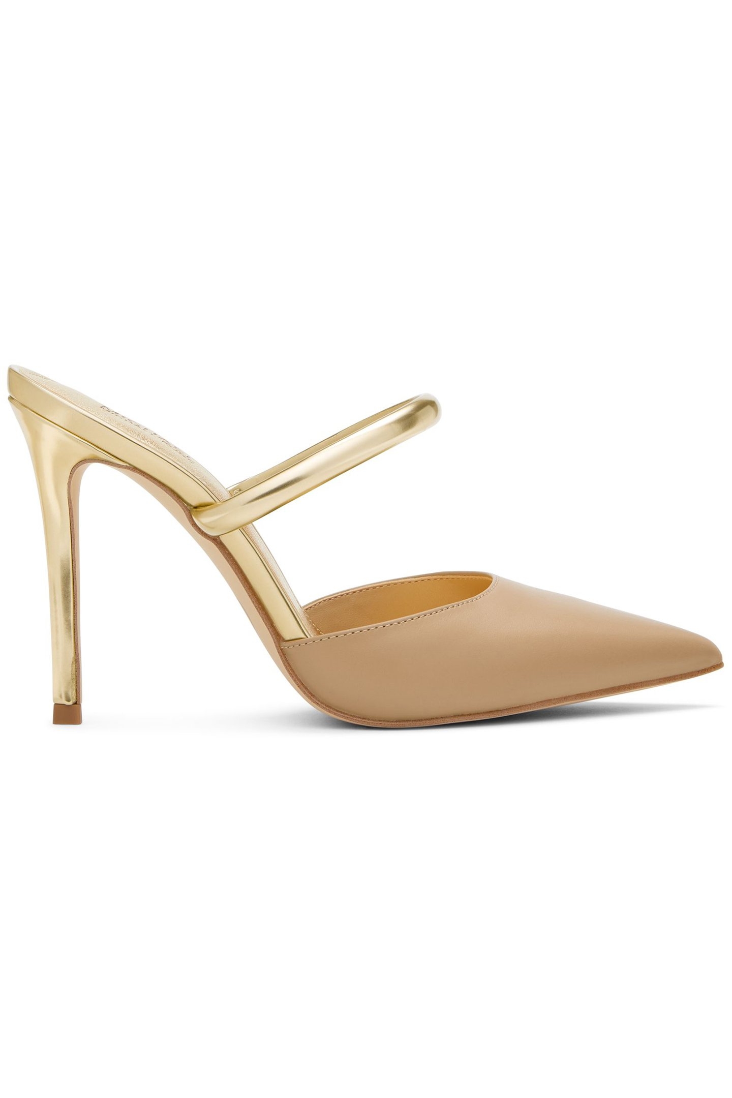 JESSA HEELED MULE WITH GOLD STRAP DETAIL IN CAMEL 1