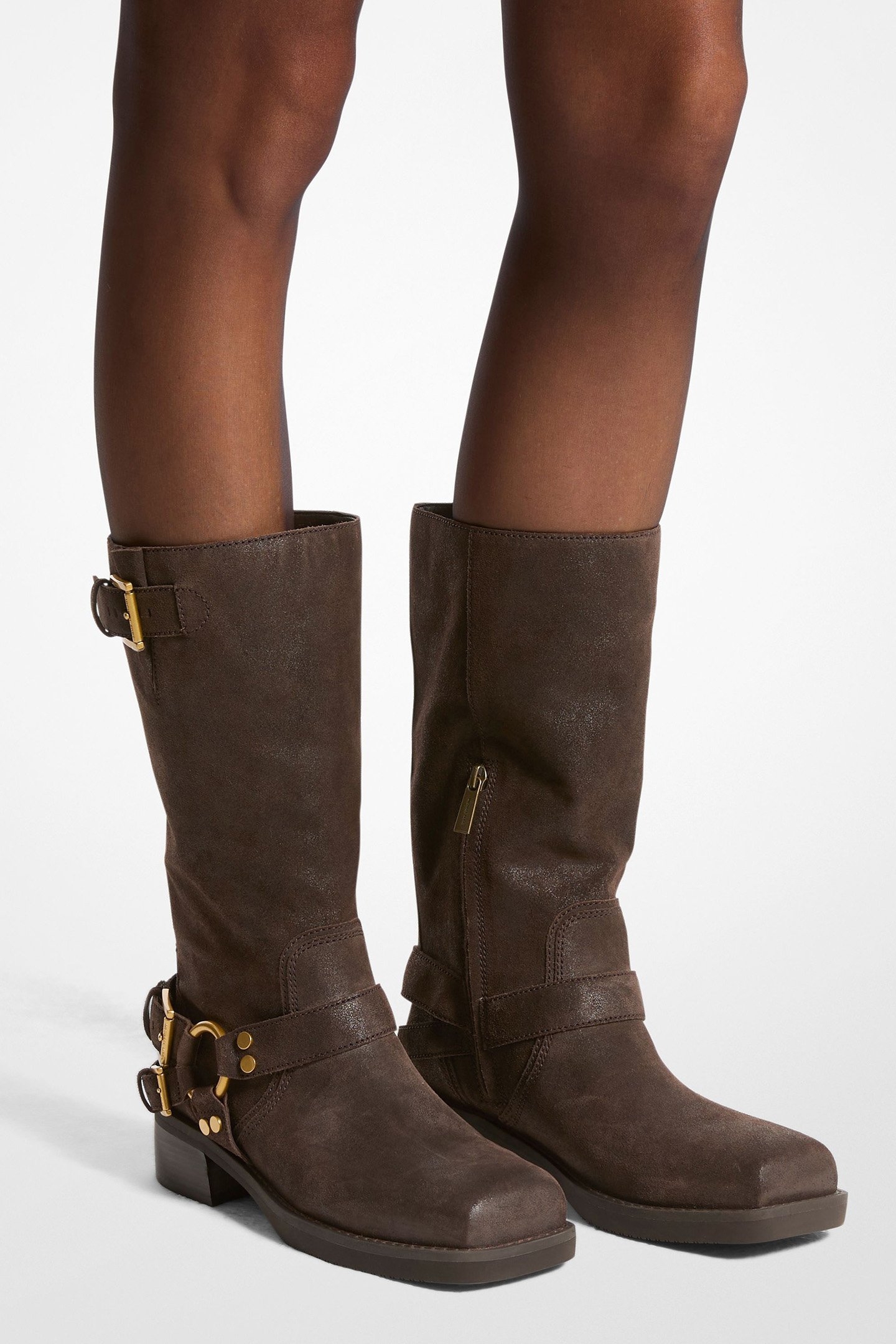 CROSBY GOLD BUCKLE DETAIL BIKER BOOT IN CHOCOLATE BROWN 2