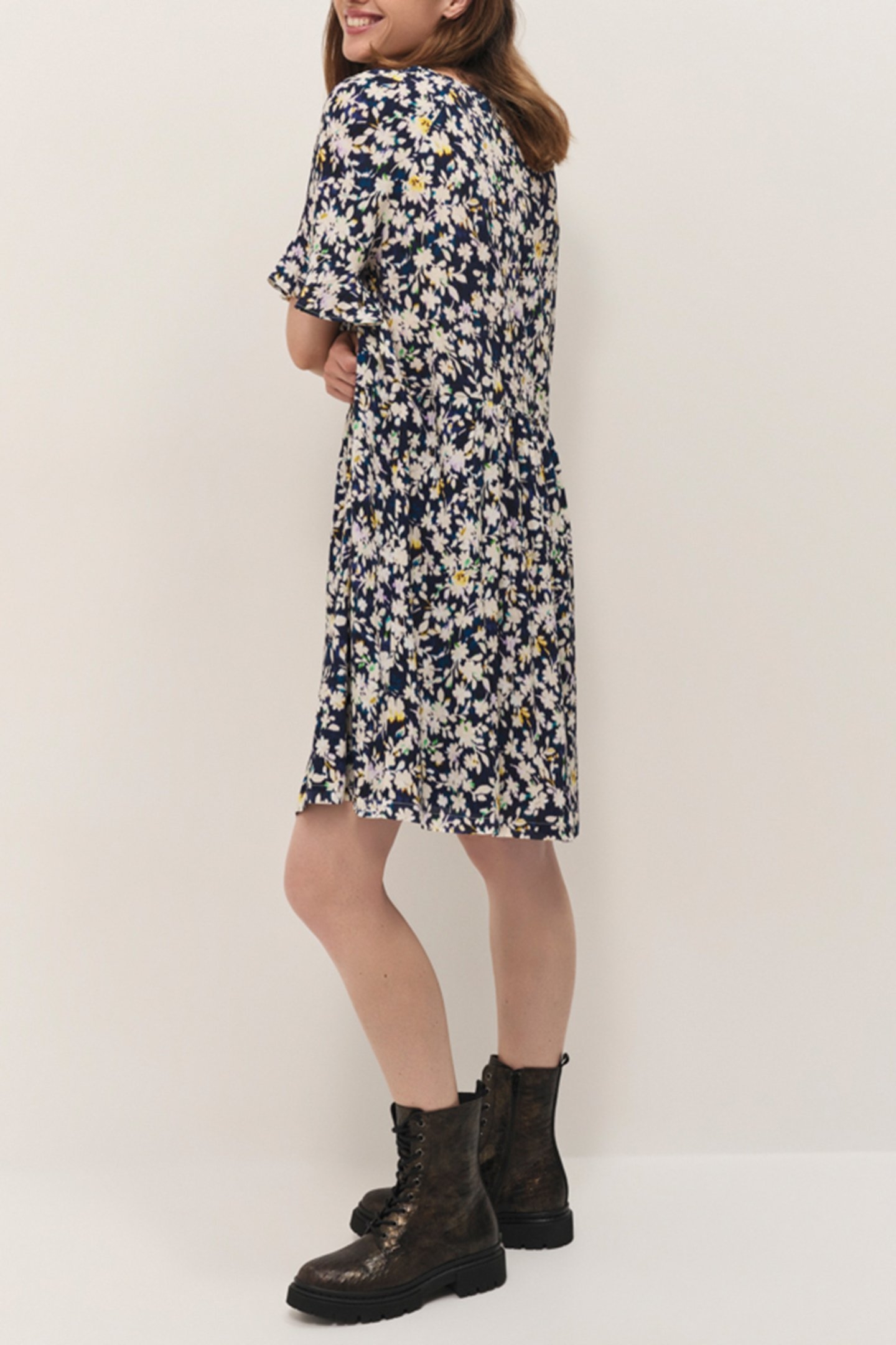 RANDY - NAVY DRESS WITH FLORAL ILLUSION PRINT 3