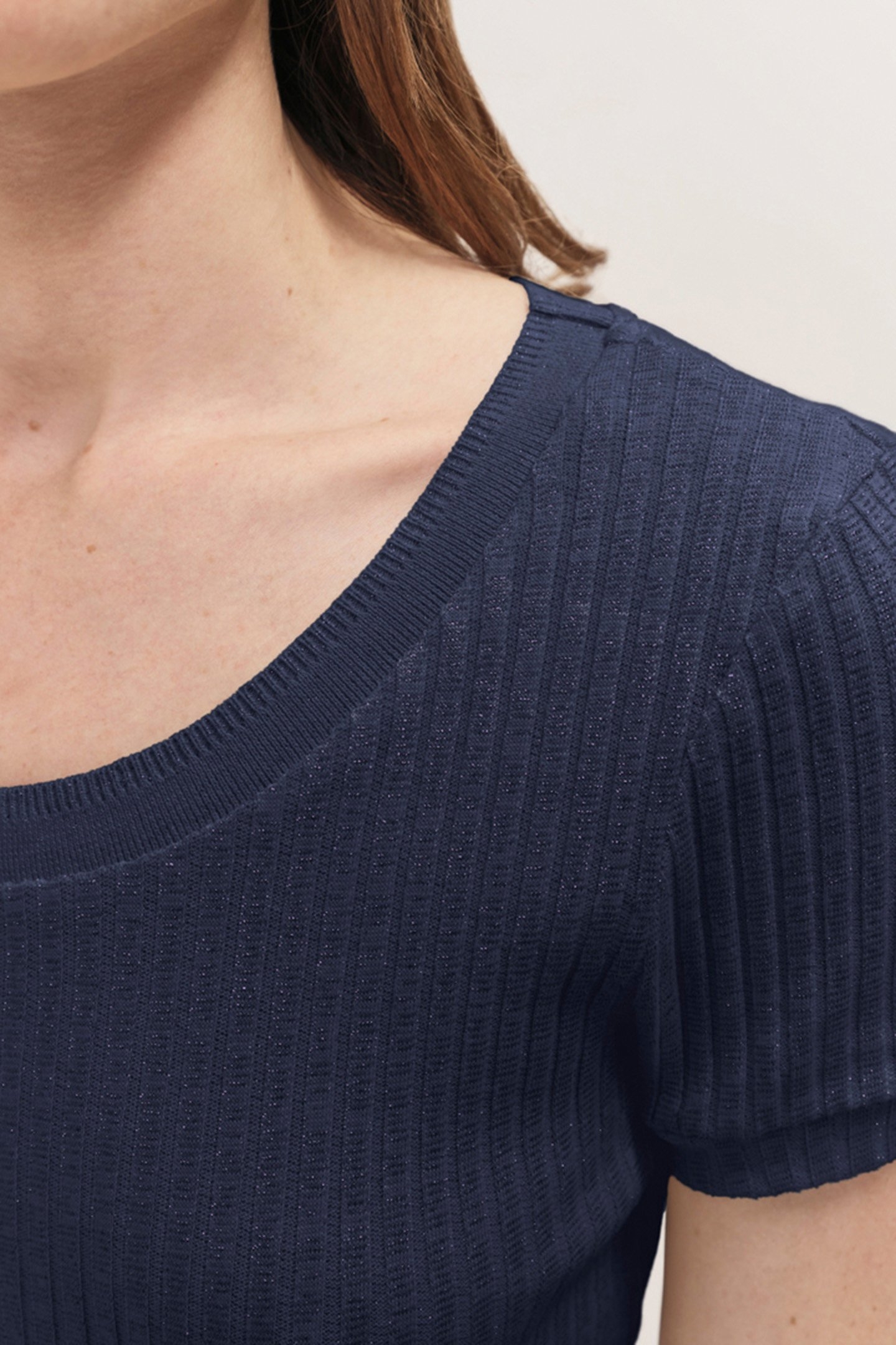 MILESI - NAVY RIBBED LUREX MESH T-SHIRT, SHORT SLEEVES 4