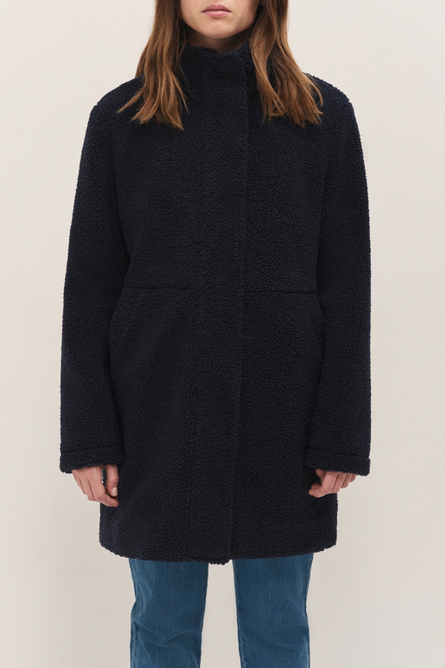 DIANA - NAVY SHERPA BOUCLETTE MID-LENGTH COAT 1