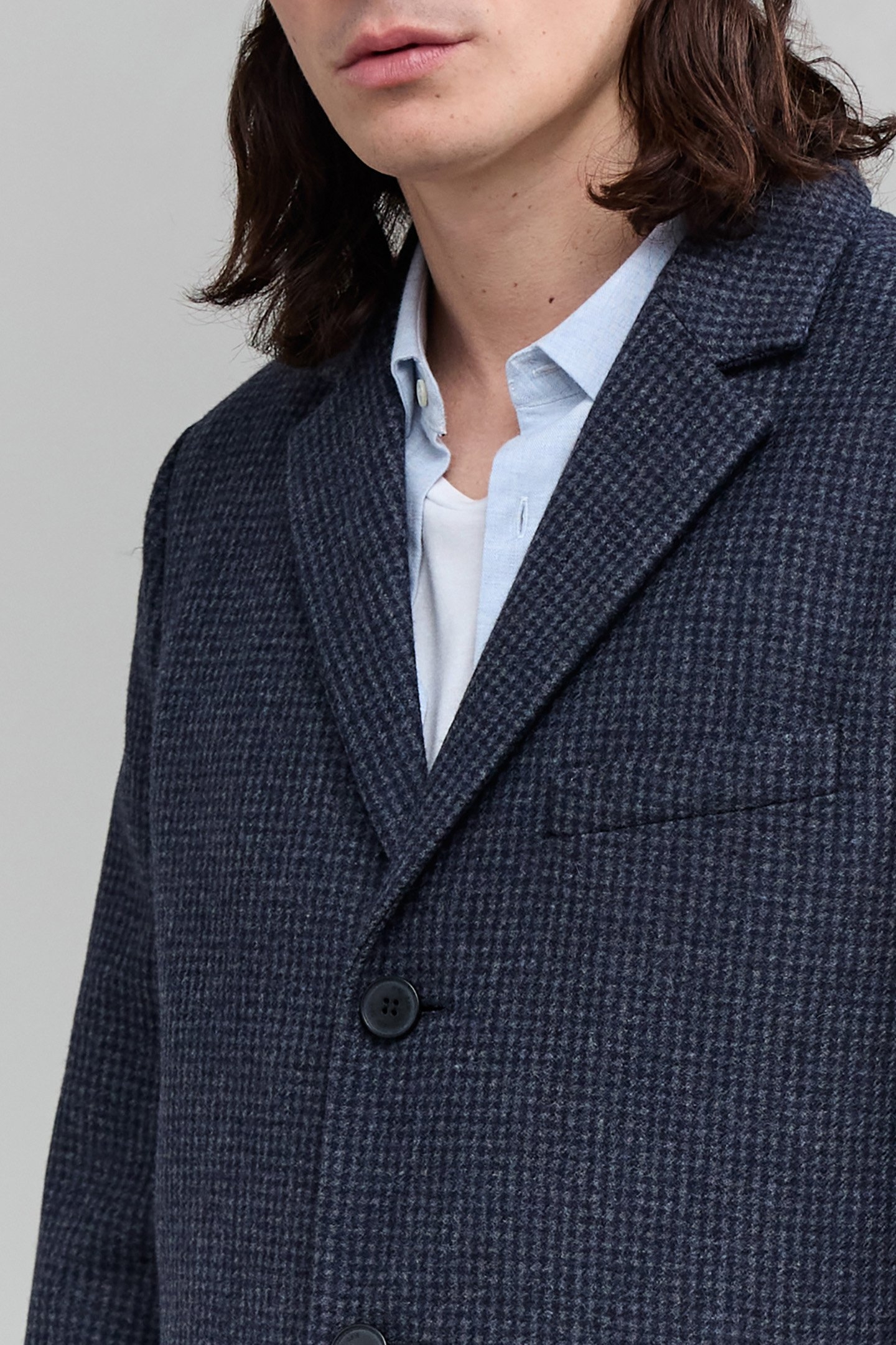 CHECK NAVY WOOL COAT 7
