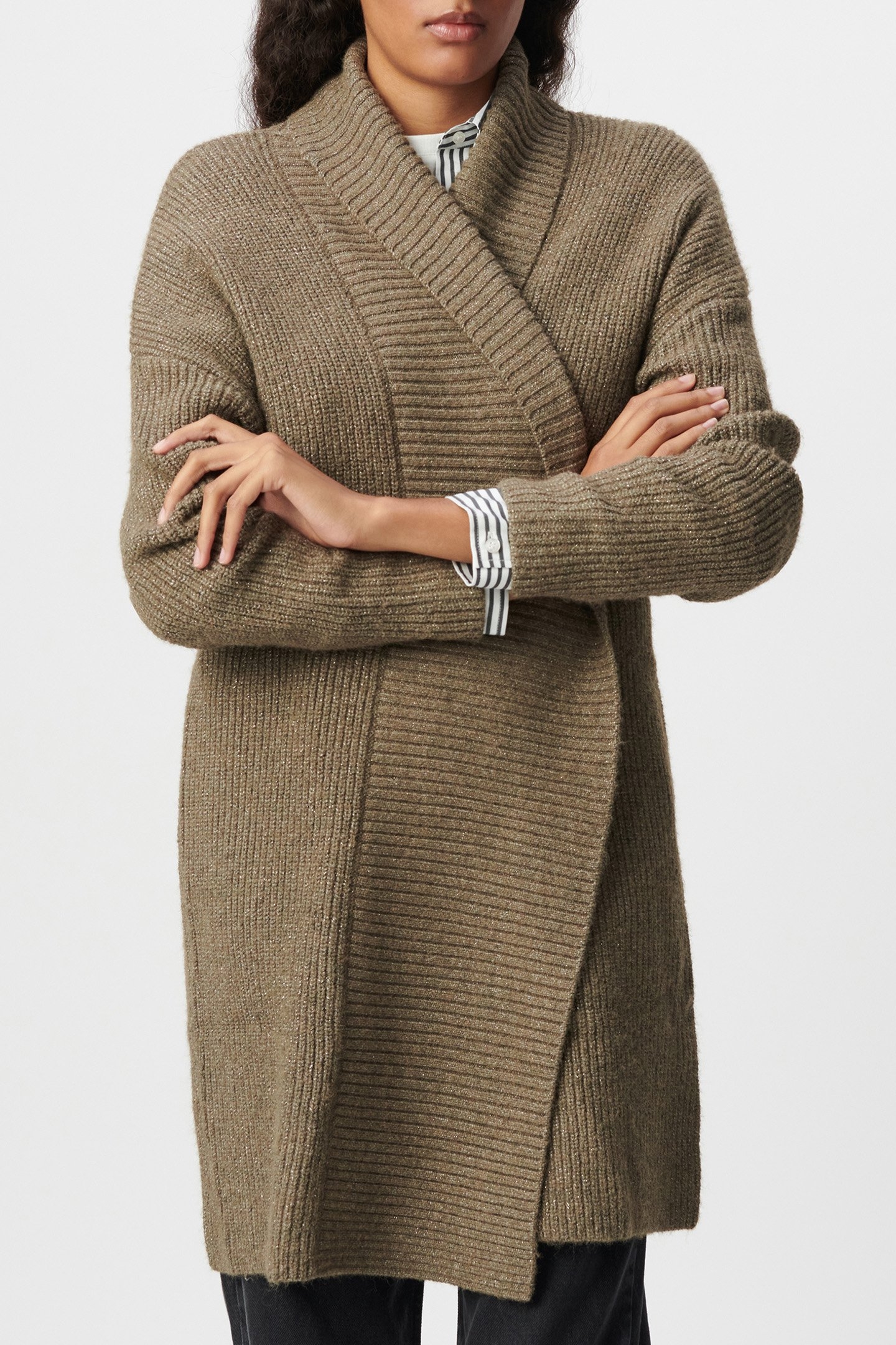 BELTED KHAKI ARMY CARDIGAN LUREX KNIT 1