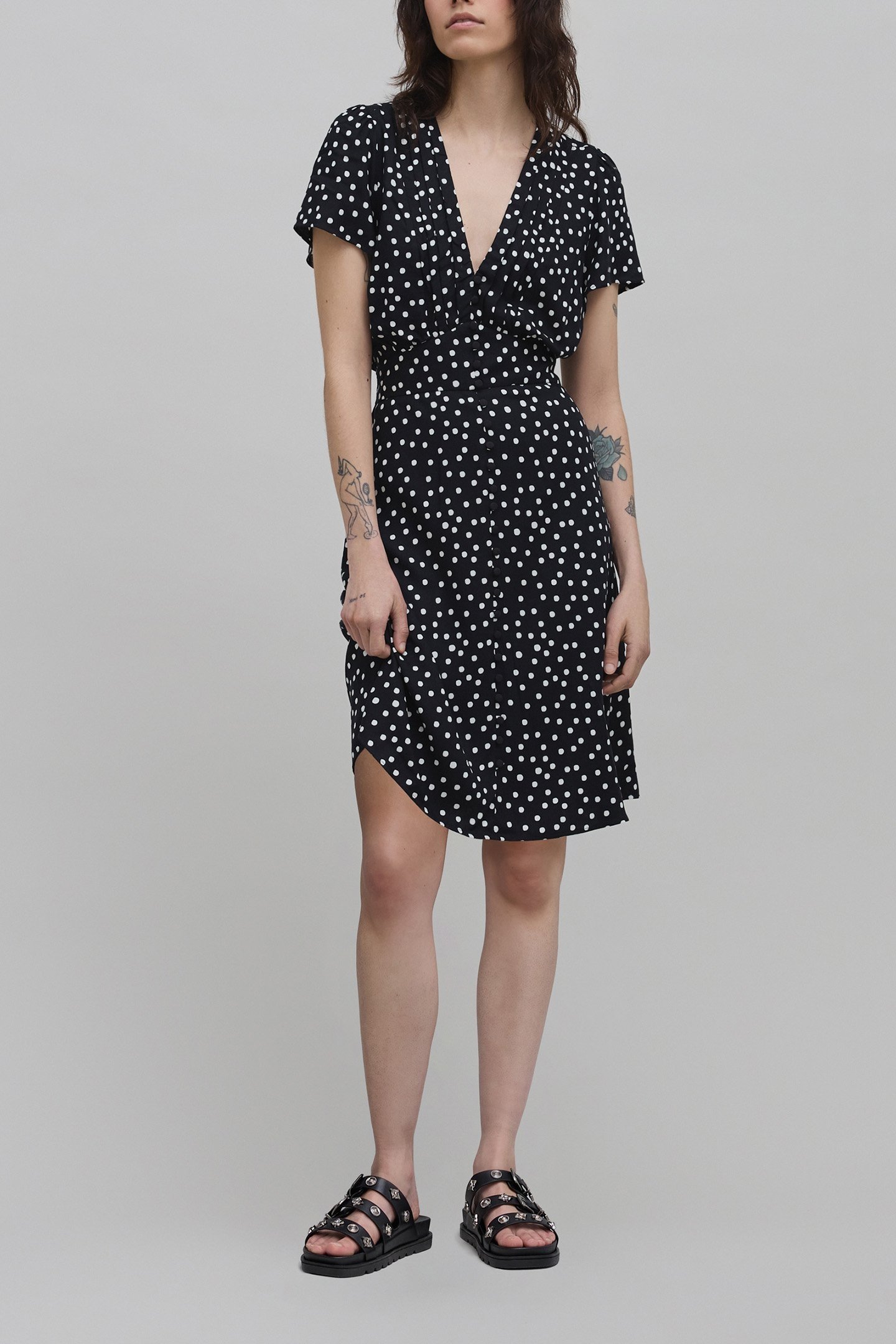 BLACK LENZING™ ECOVERO™ POLKA DOT PRINT DRESS 2