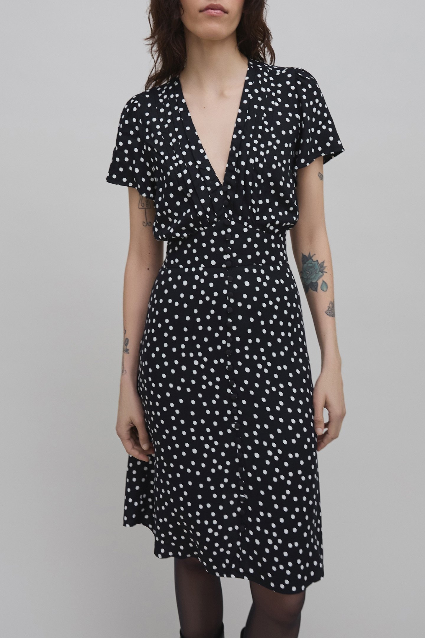 BLACK LENZING™ ECOVERO™ POLKA DOT PRINT DRESS 1
