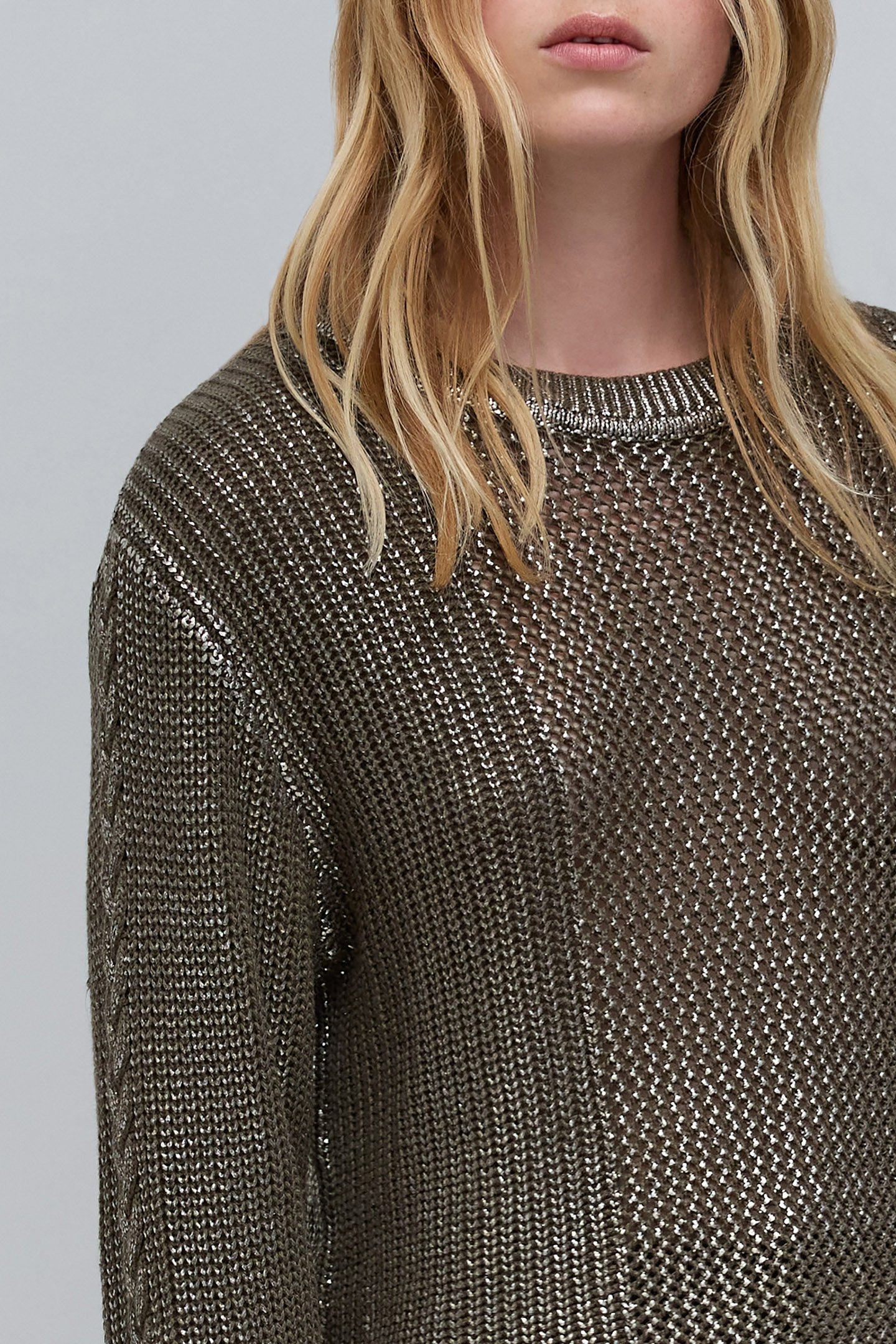 KHAKI OPENWORK KNIT SWEATER 6