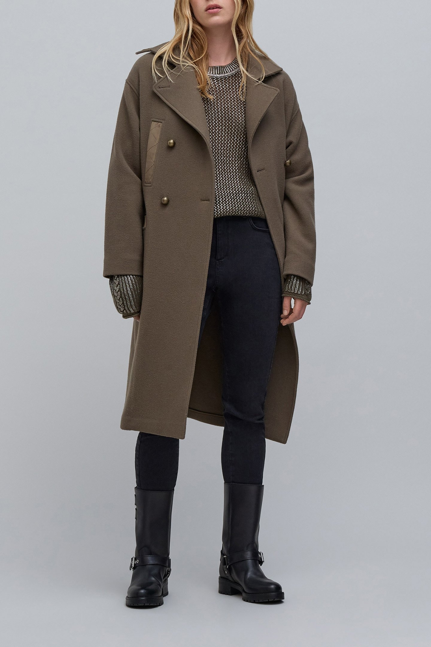 KHAKI OPENWORK KNIT SWEATER 5