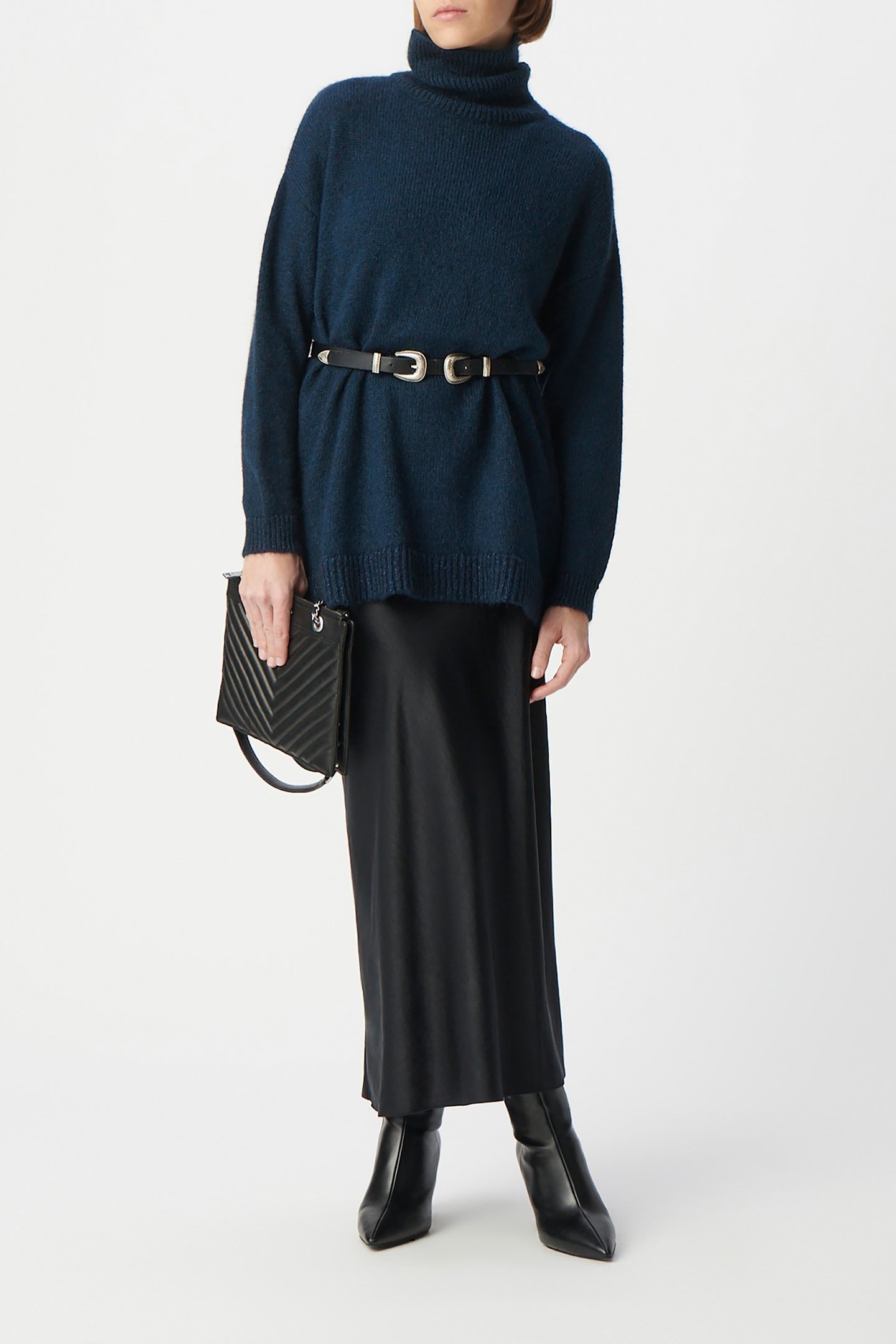 NAVY RIB-KNIT TURTLENECK SWEATER WITH LUREX TRIM 5