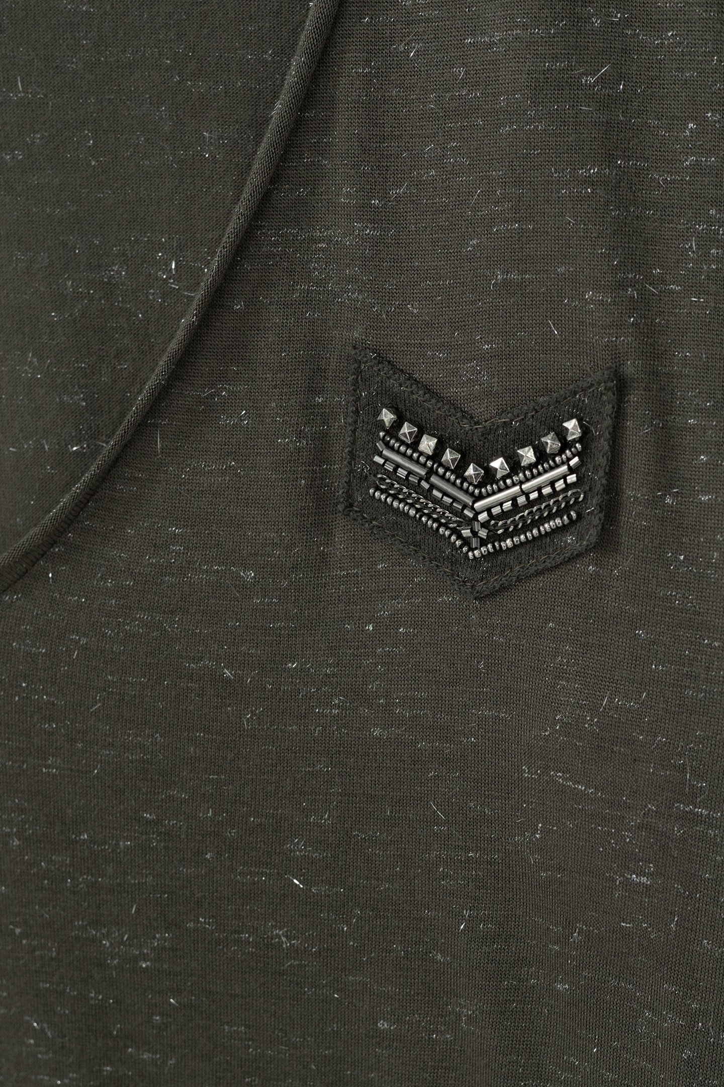 HERRINGBONE EMBROIDERY KHAKI GLITTER TEE WOMEN 2