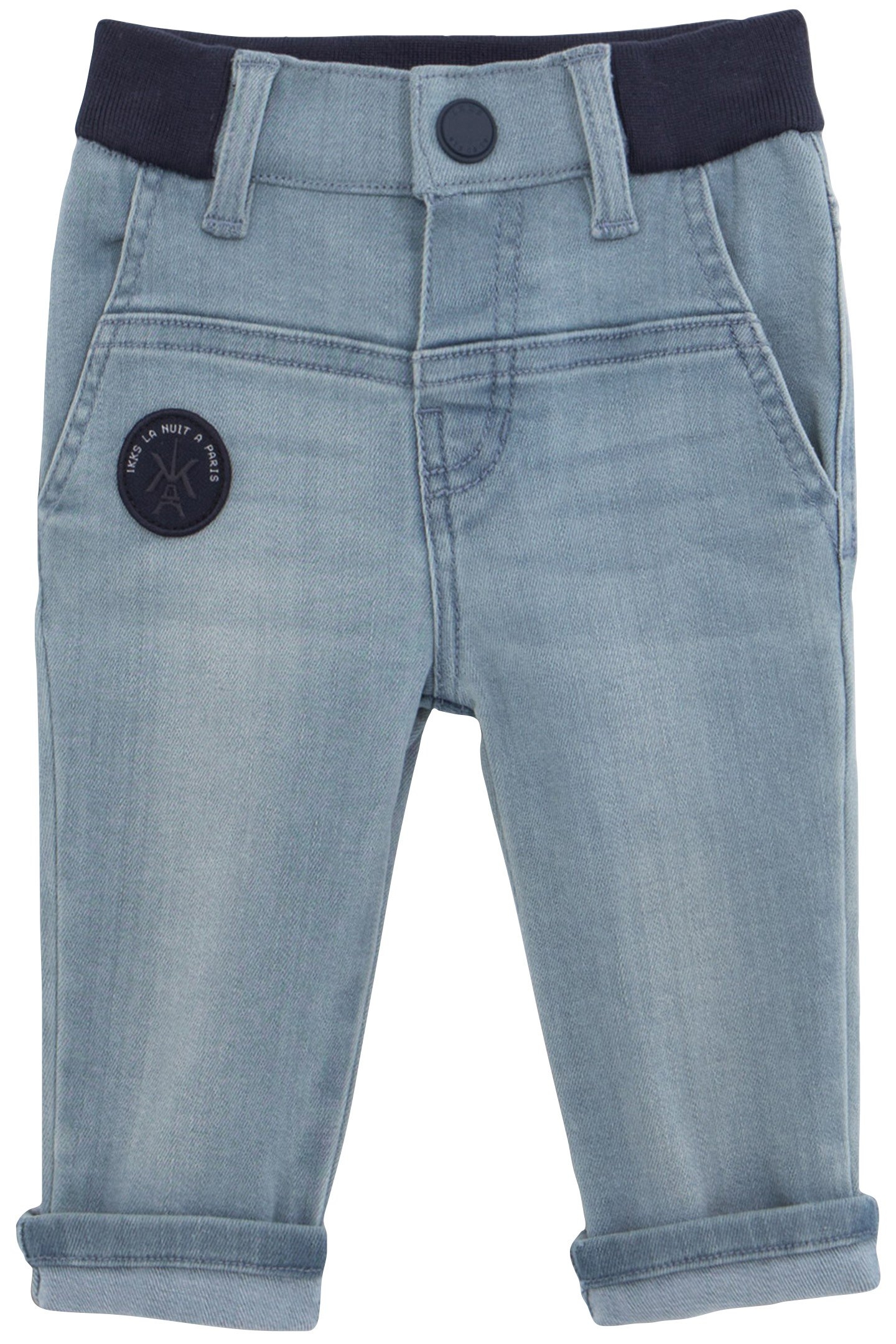 BABY BOY BLUE WASHED JEANS WITH RIBBED WAISTBAND 1
