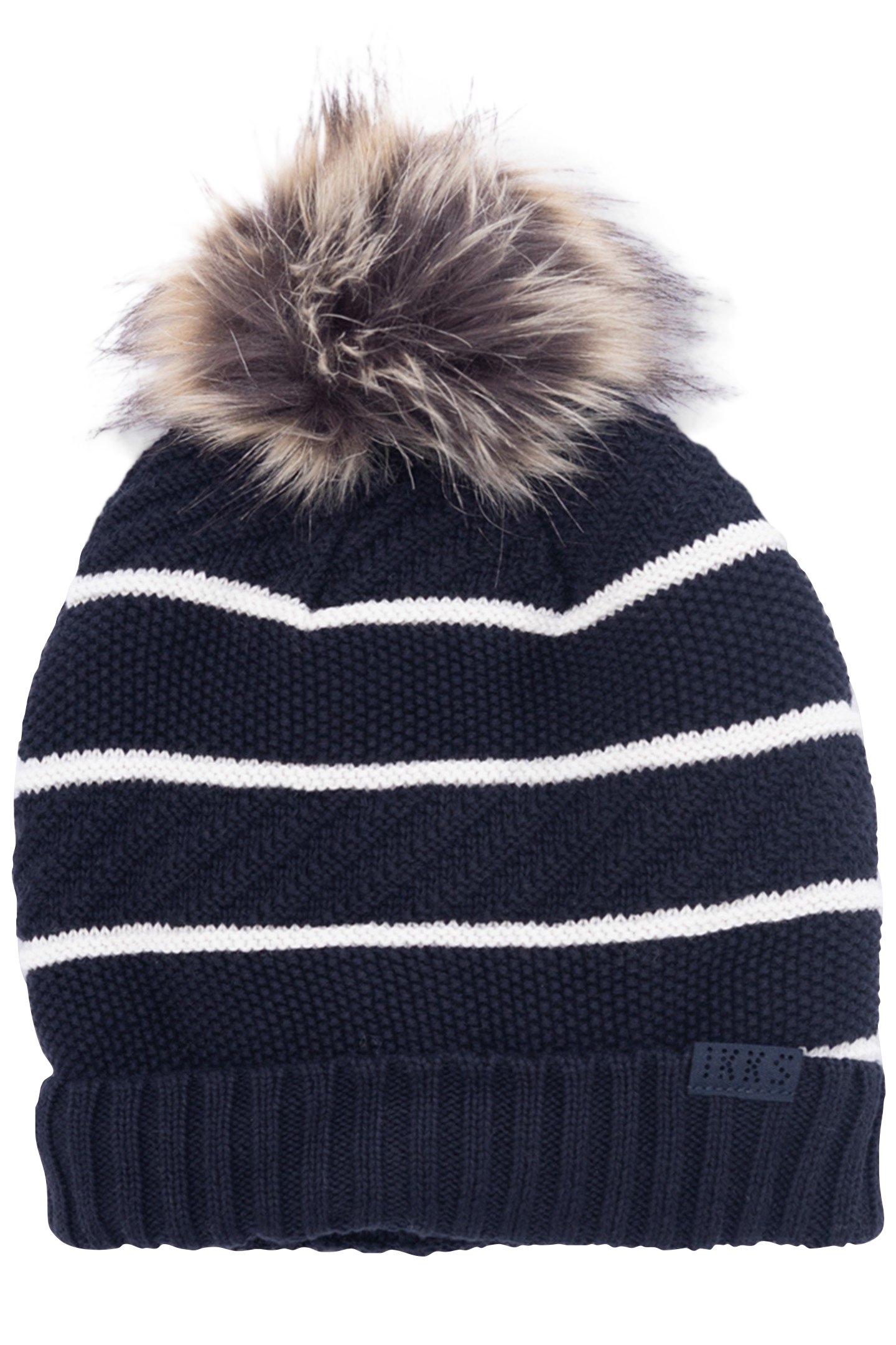 BOY'S NAVY KNITTED HAT WITH FURRY STRIPES 1