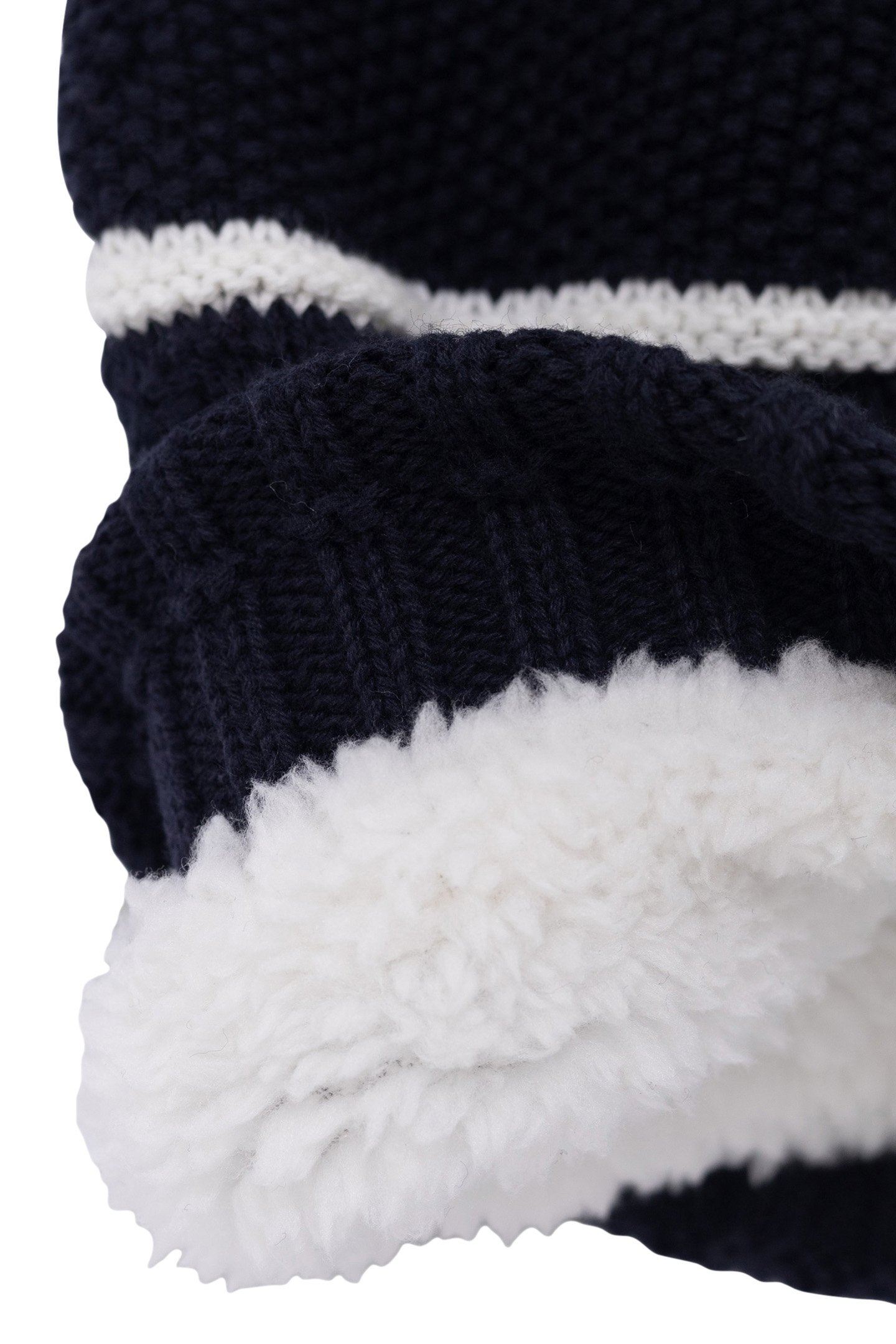 BOY'S NAVY KNITTED HAT WITH FURRY STRIPES 4