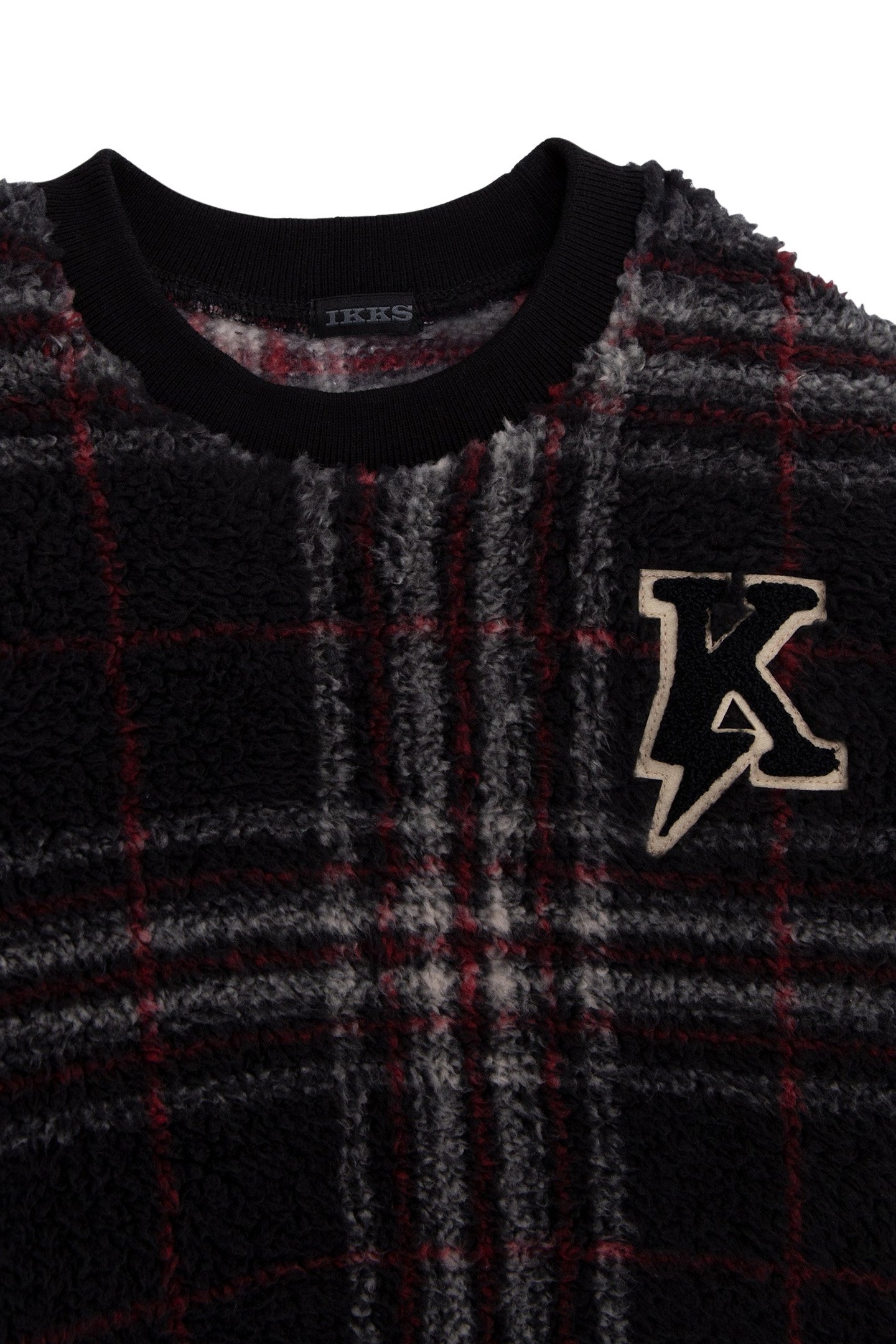 BOY'S BLACK RECYCLED SHERPA PLAID SWEATSHIRT 3