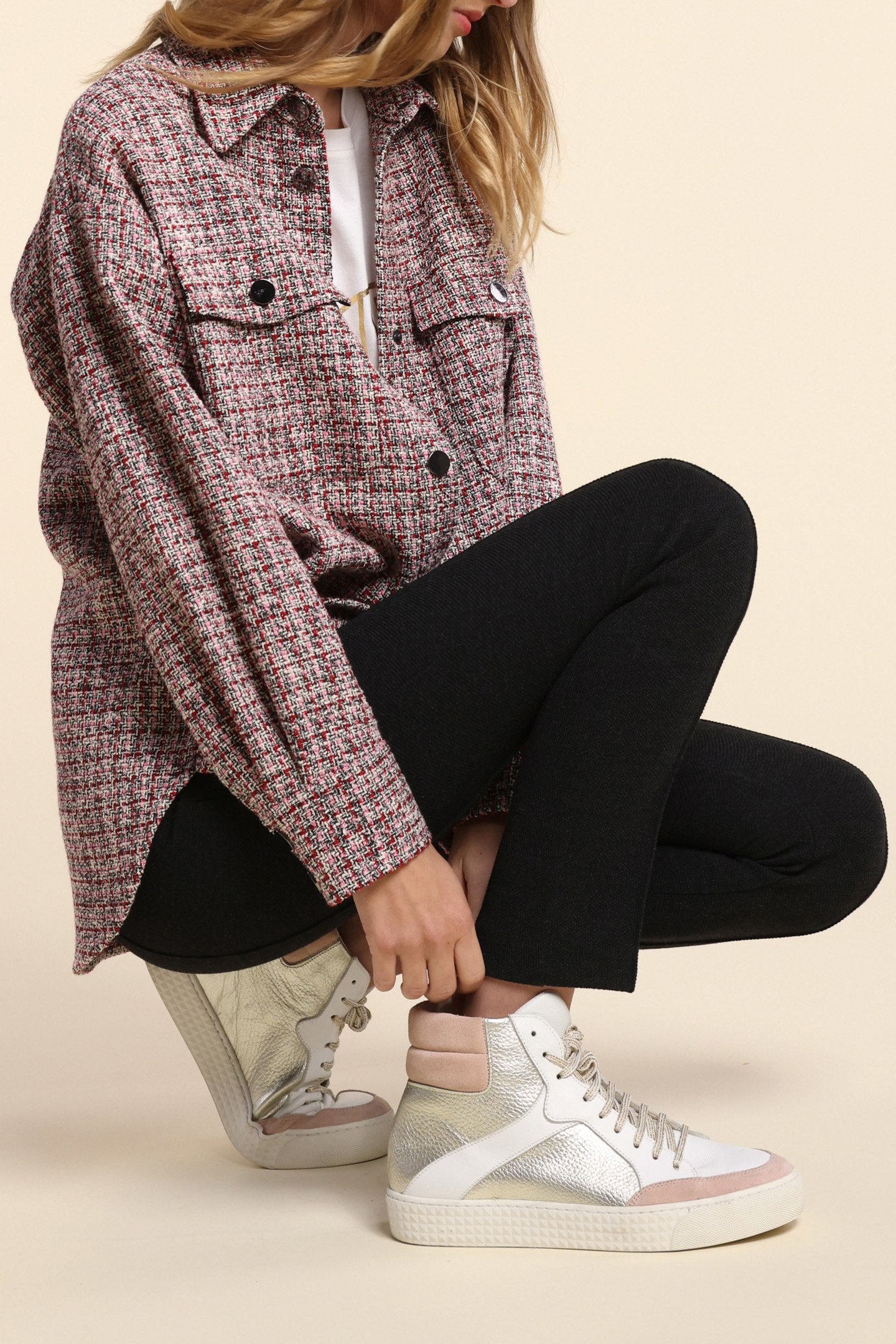 RED DECORATIVE TWEED-STYLE OVERSHIRT 5