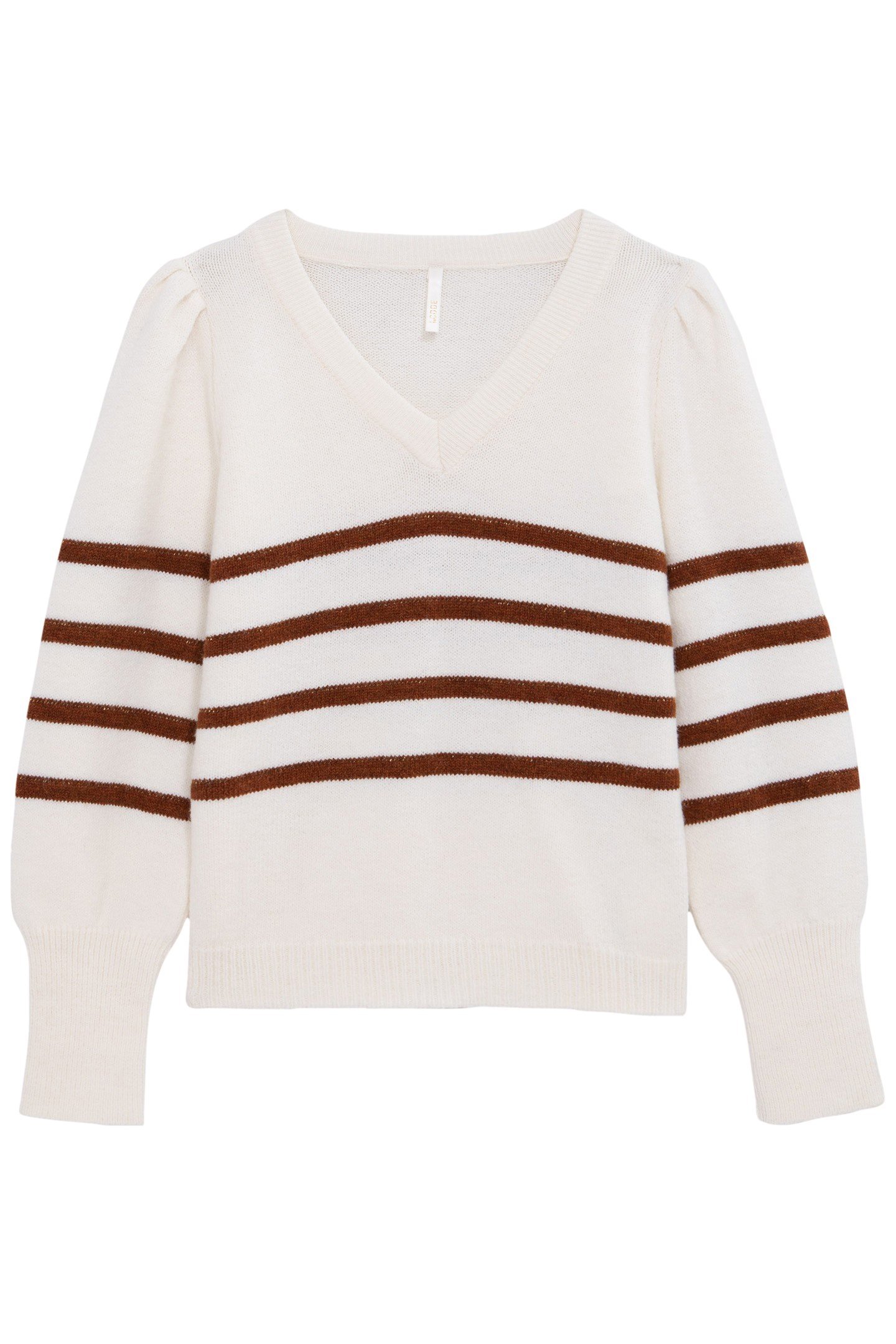ECRU KNIT SWEATER WITH CAMEL STRIPES 4